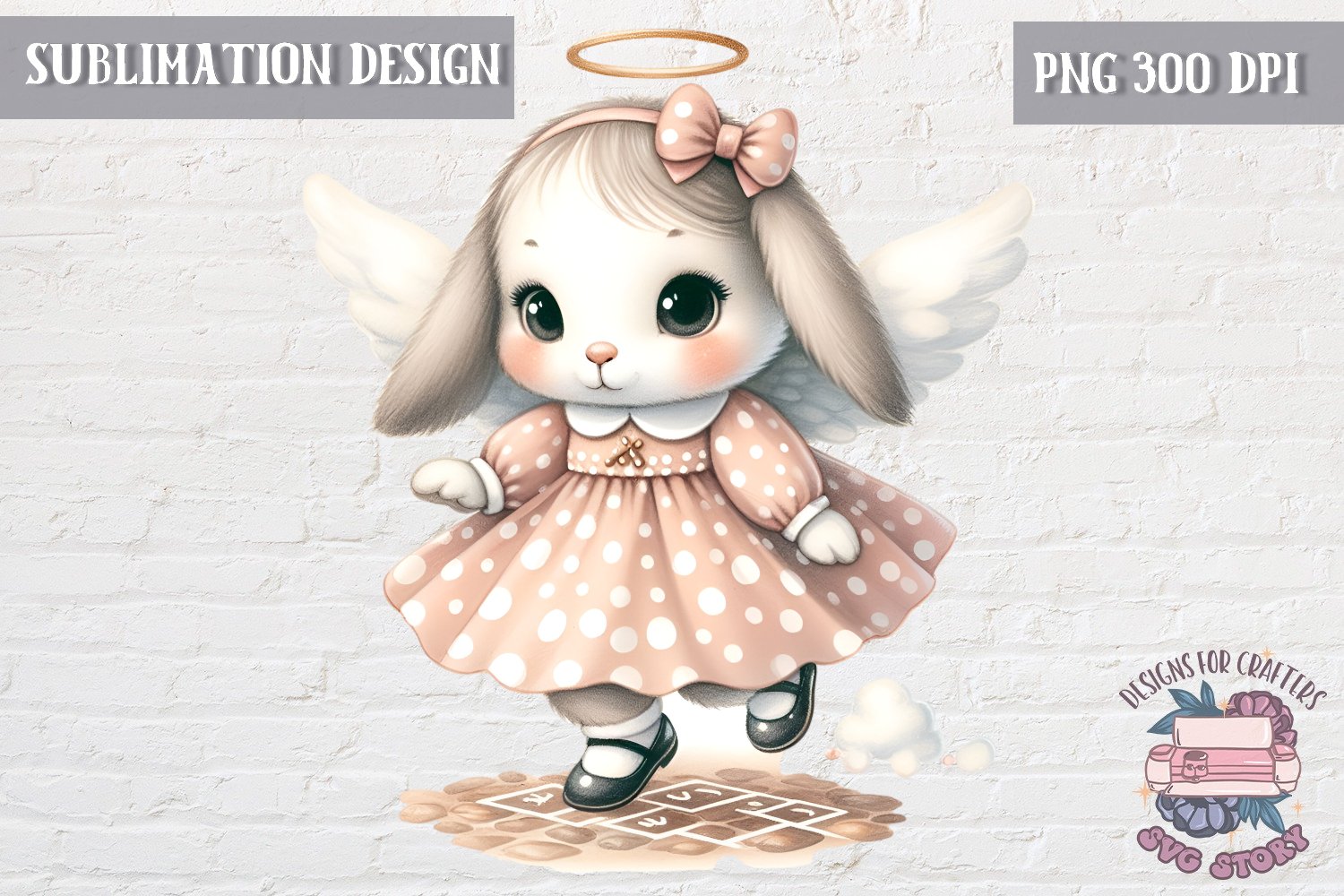 Cute bunny Vintage Angel Sublimation Design Kids Decor Girl product image 1