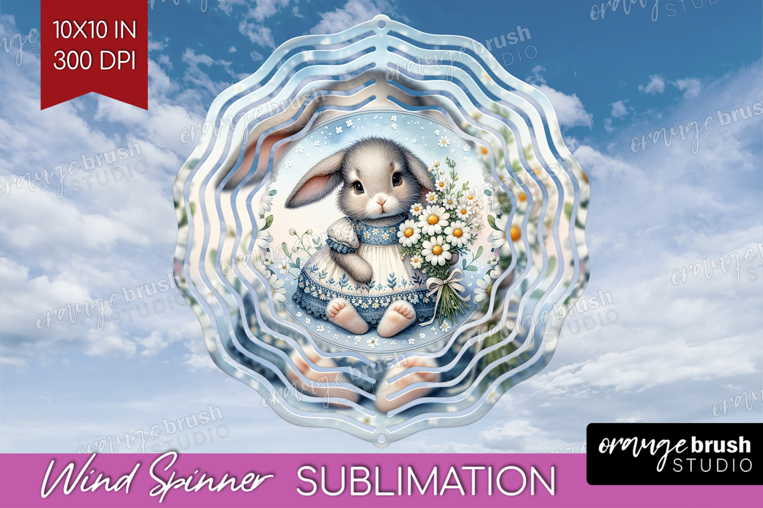 Vintage Bunny Wind Spinner Sublimation PNG - Cute Bunny product image 1