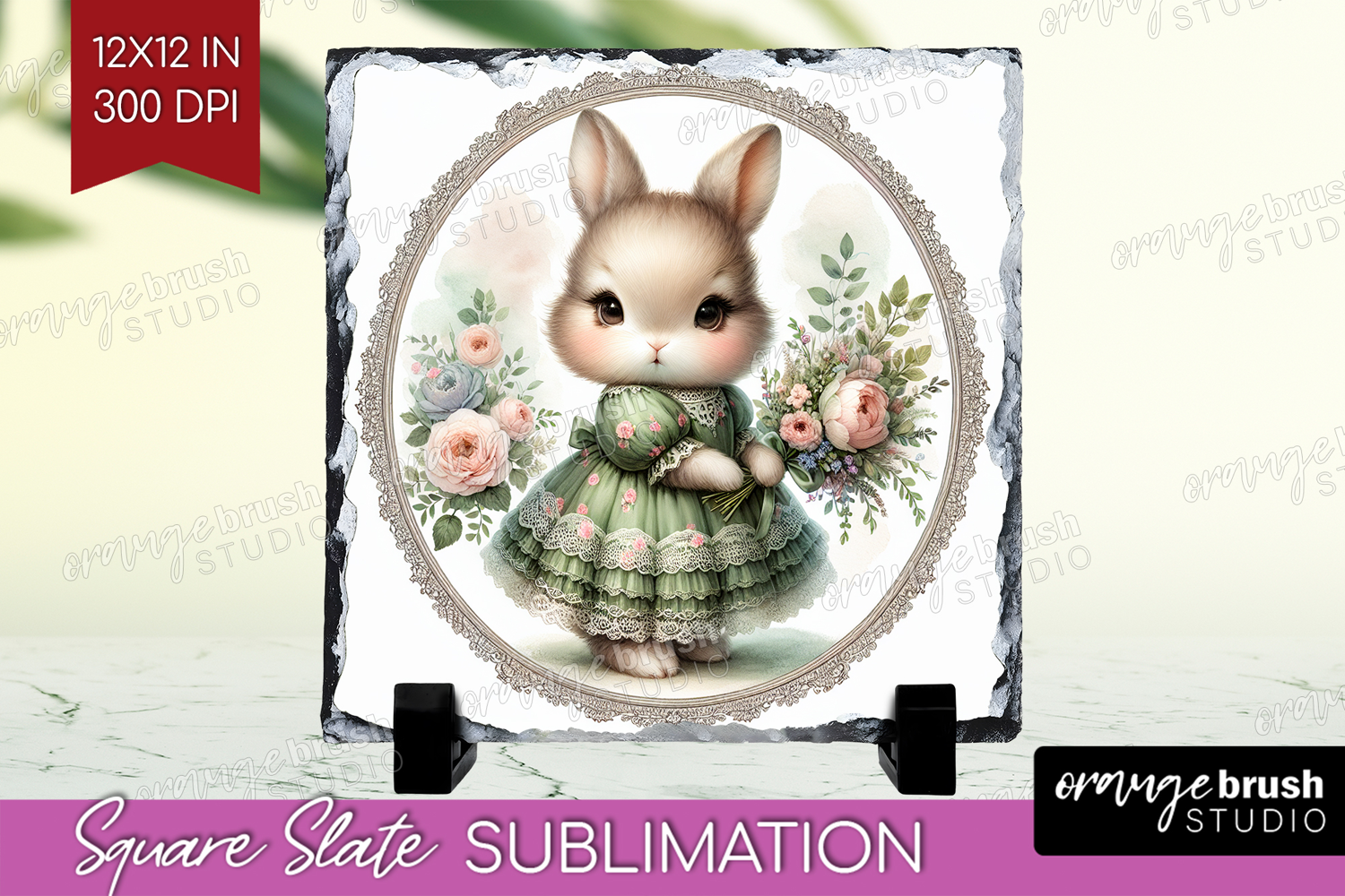Vintage Bunny Slate PNG - Cute Bunny Square Slate product image 1