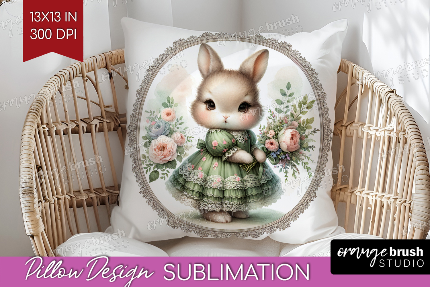 Vintage Bunny Pillow Sublimation - Cute Bunny Pillow Cover product image 1