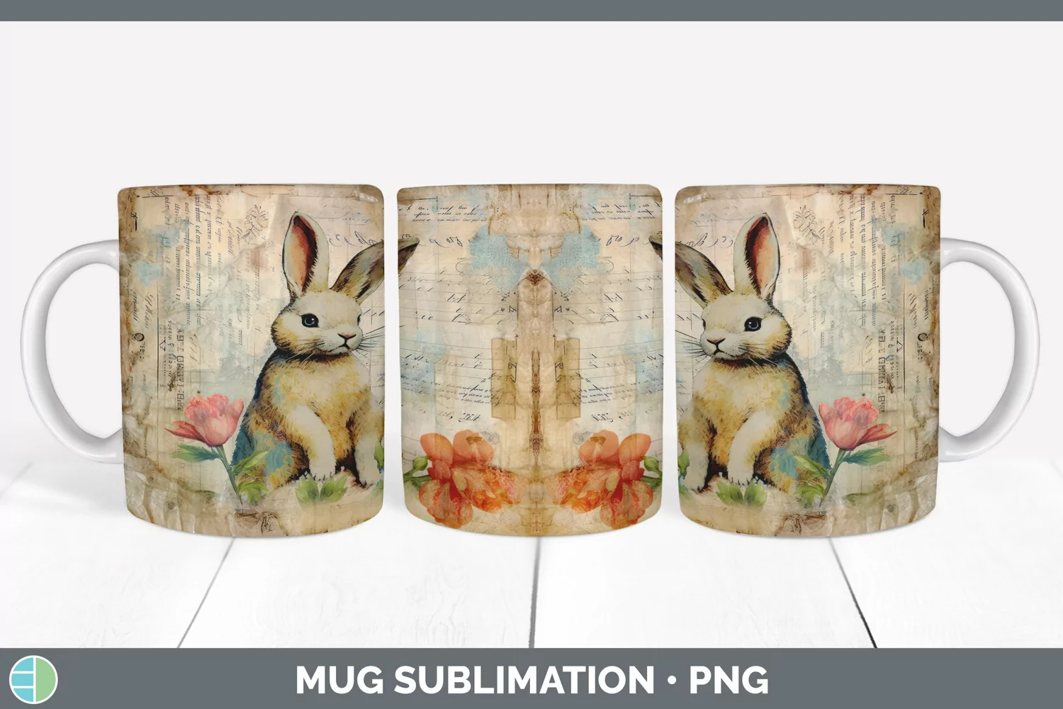 GorgeousDecoupage Rabbits Mug Wrap design.