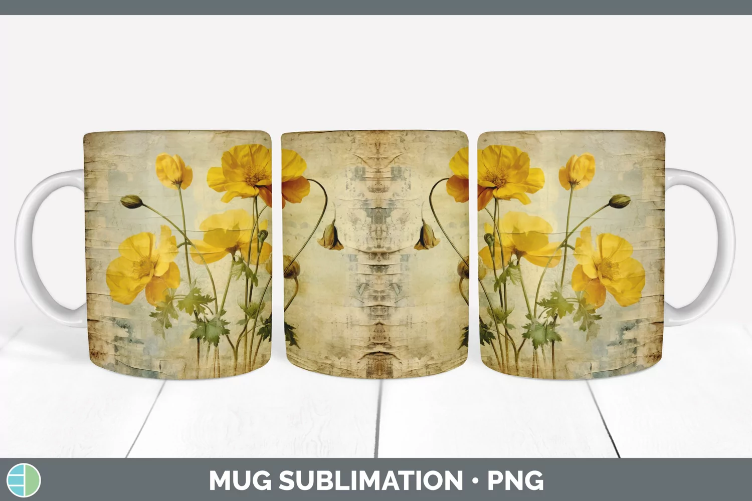 GorgeousDecoupage Buttercups Mug Wrap design.