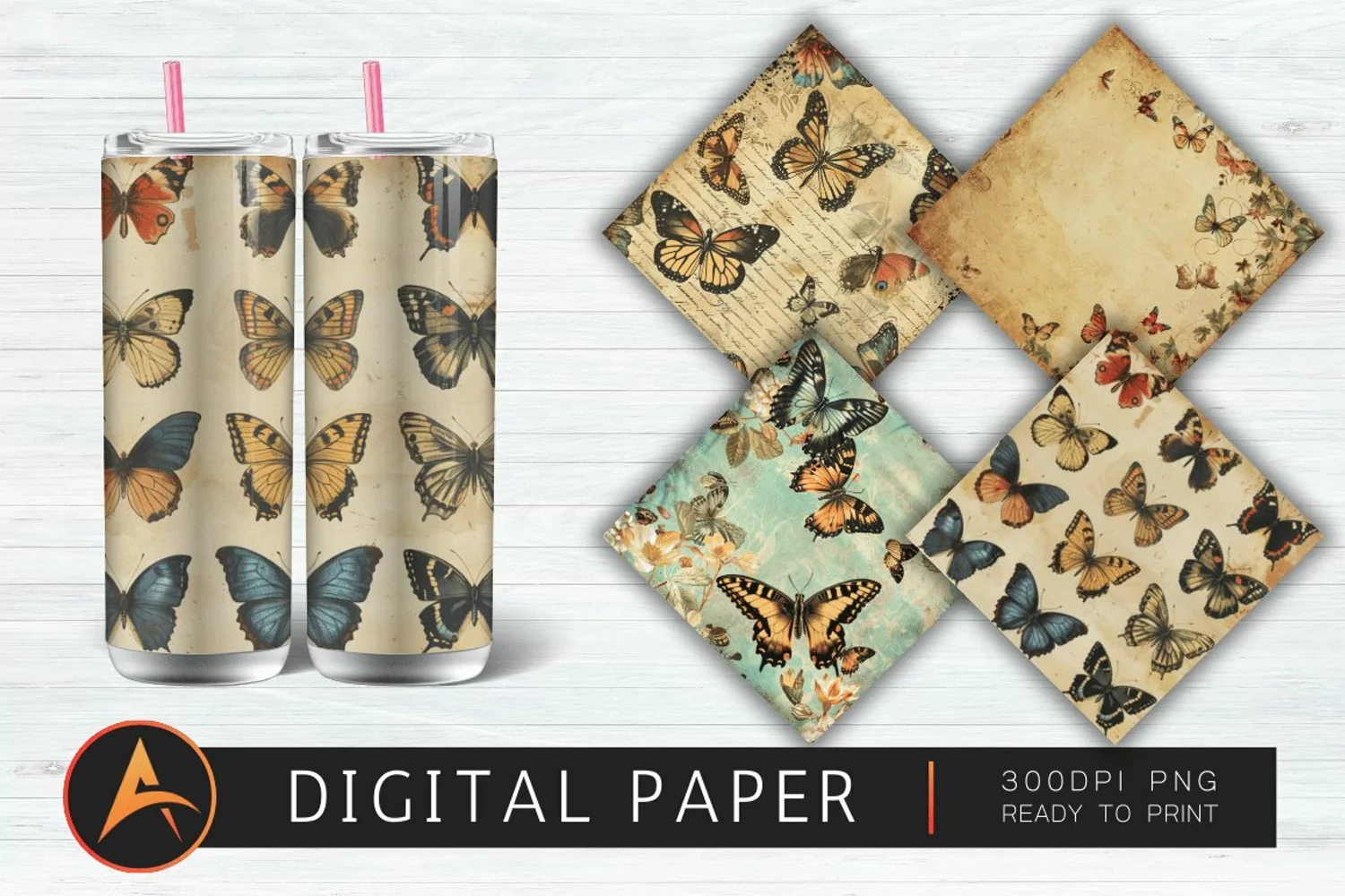 Vintage Butterflies Digital Paper product image 1