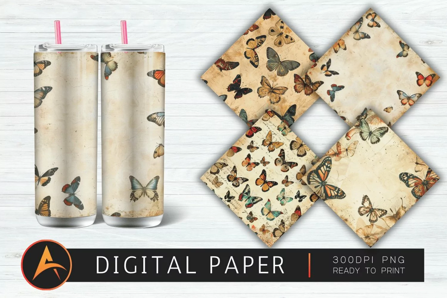 Vintage Butterflies Digital Paper product image 1