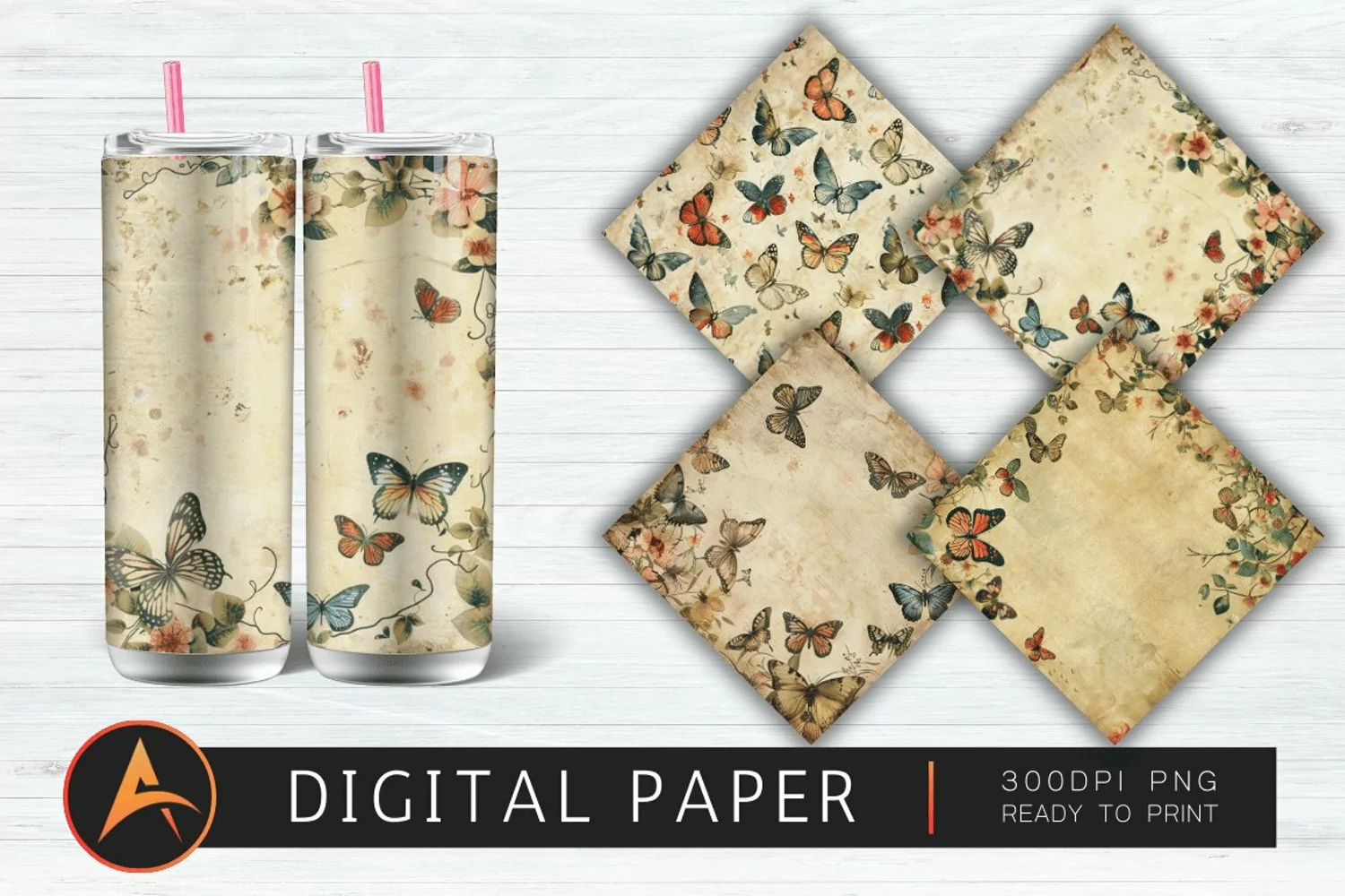 Vintage Butterflies Digital Paper product image 1