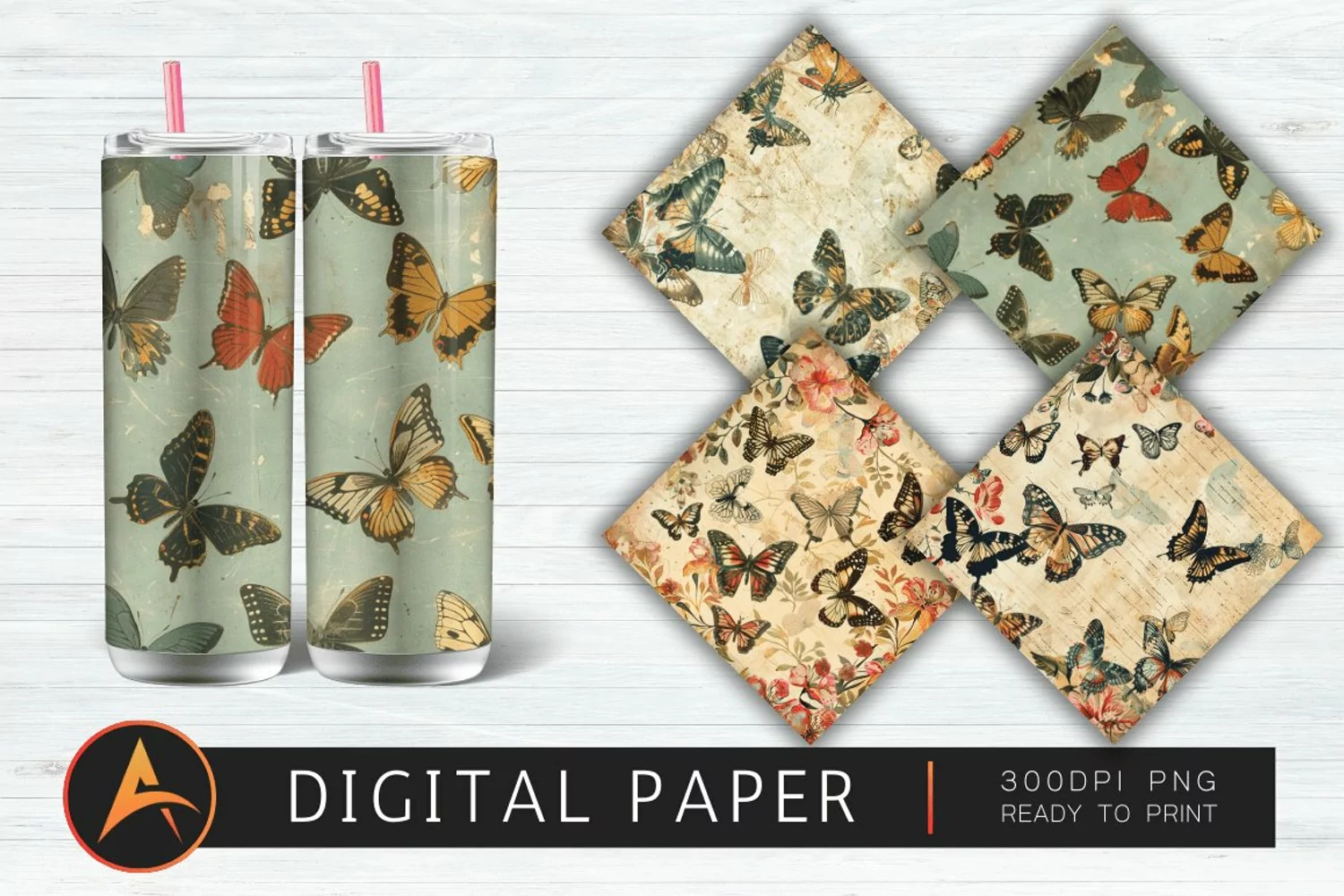 Vintage Butterflies Digital Paper product image 1