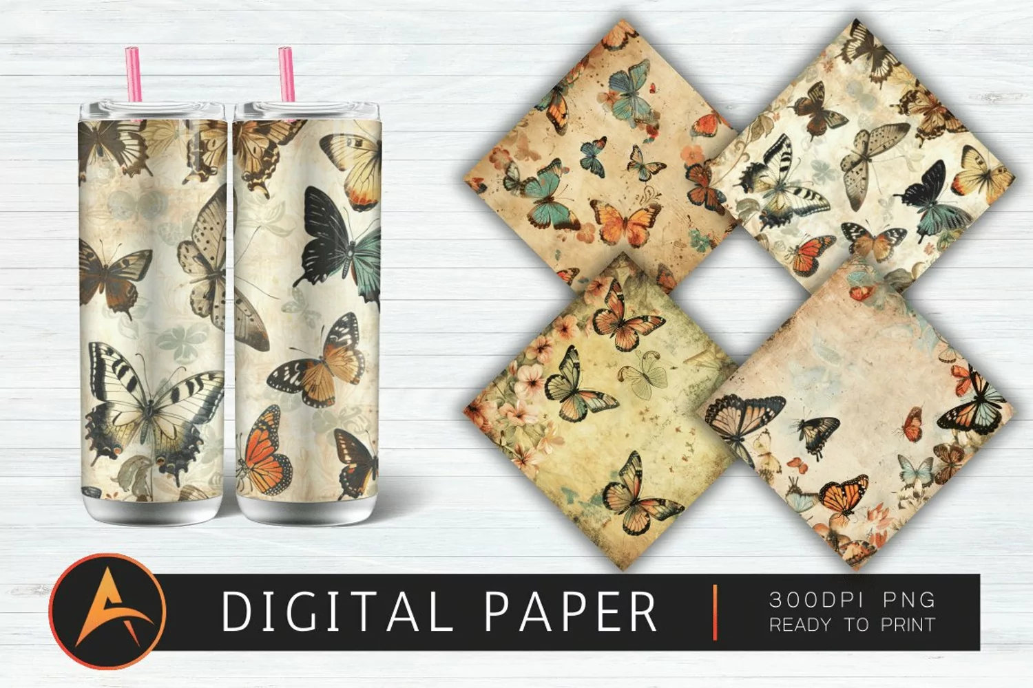 Vintage Butterflies Digital Paper product image 1