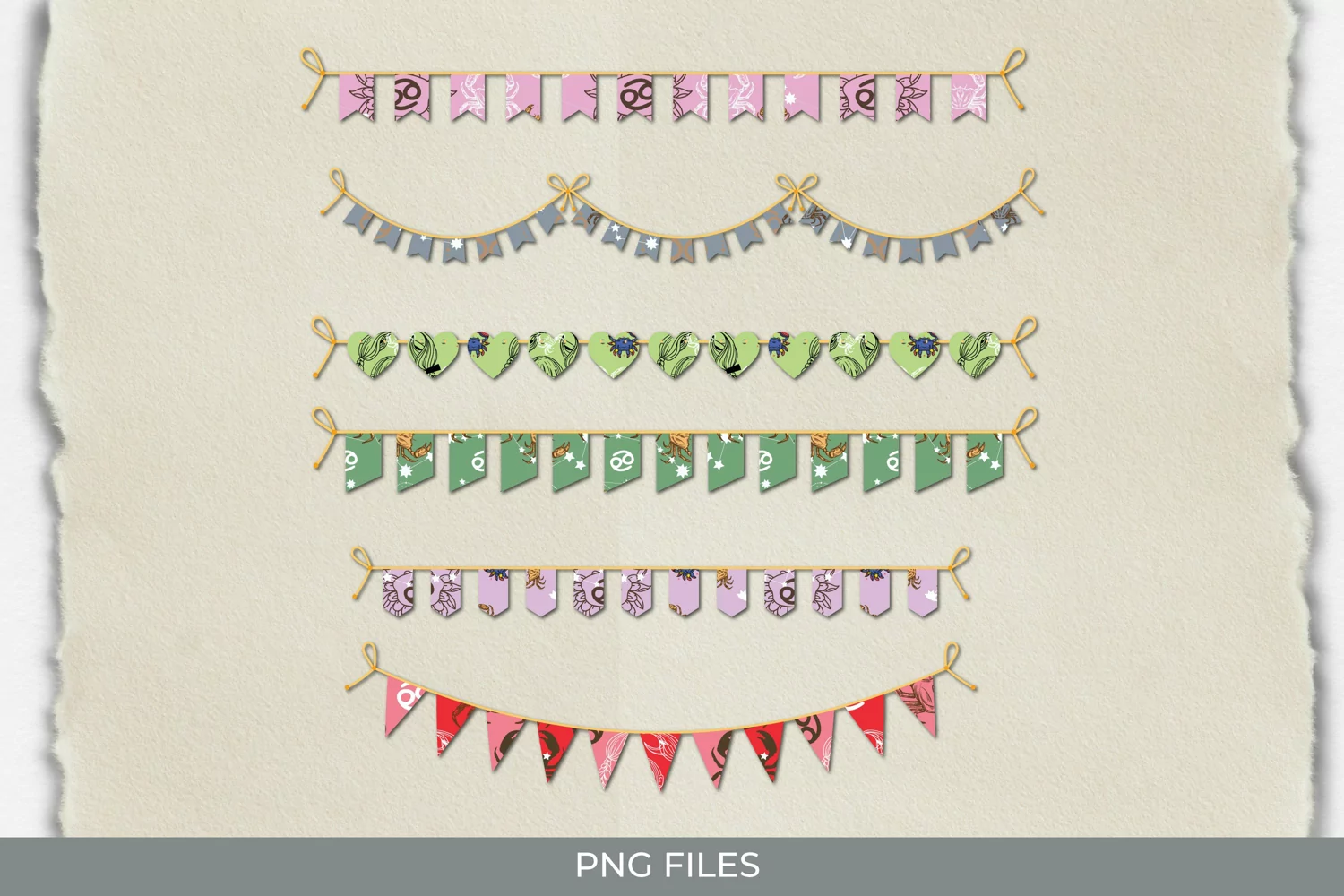 Vintage Cancer Sign Seamless Pattern Bunting Banner Sets product image 1