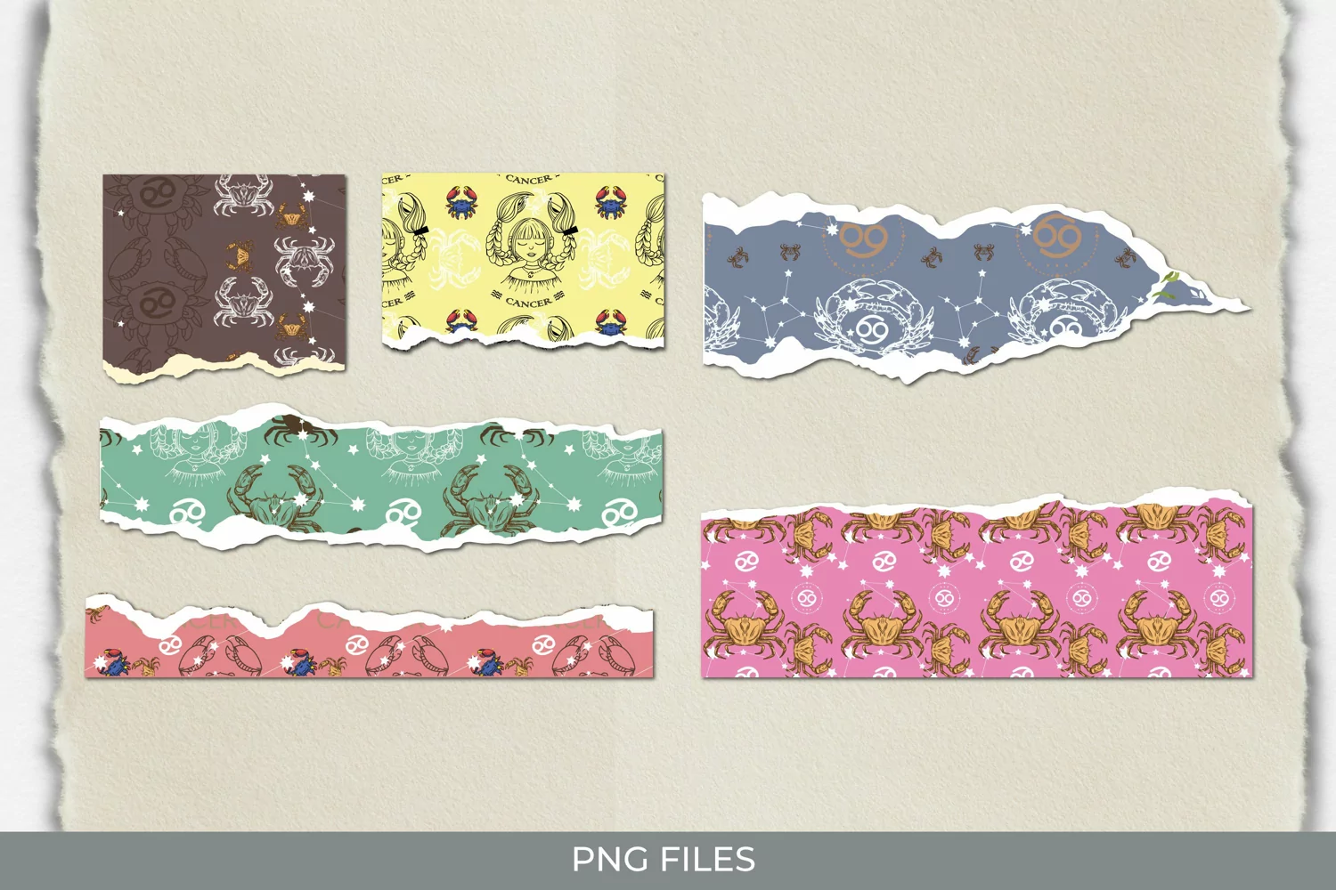 Vintage Cancer Sign Seamless Pattern Torn Paper product image 1