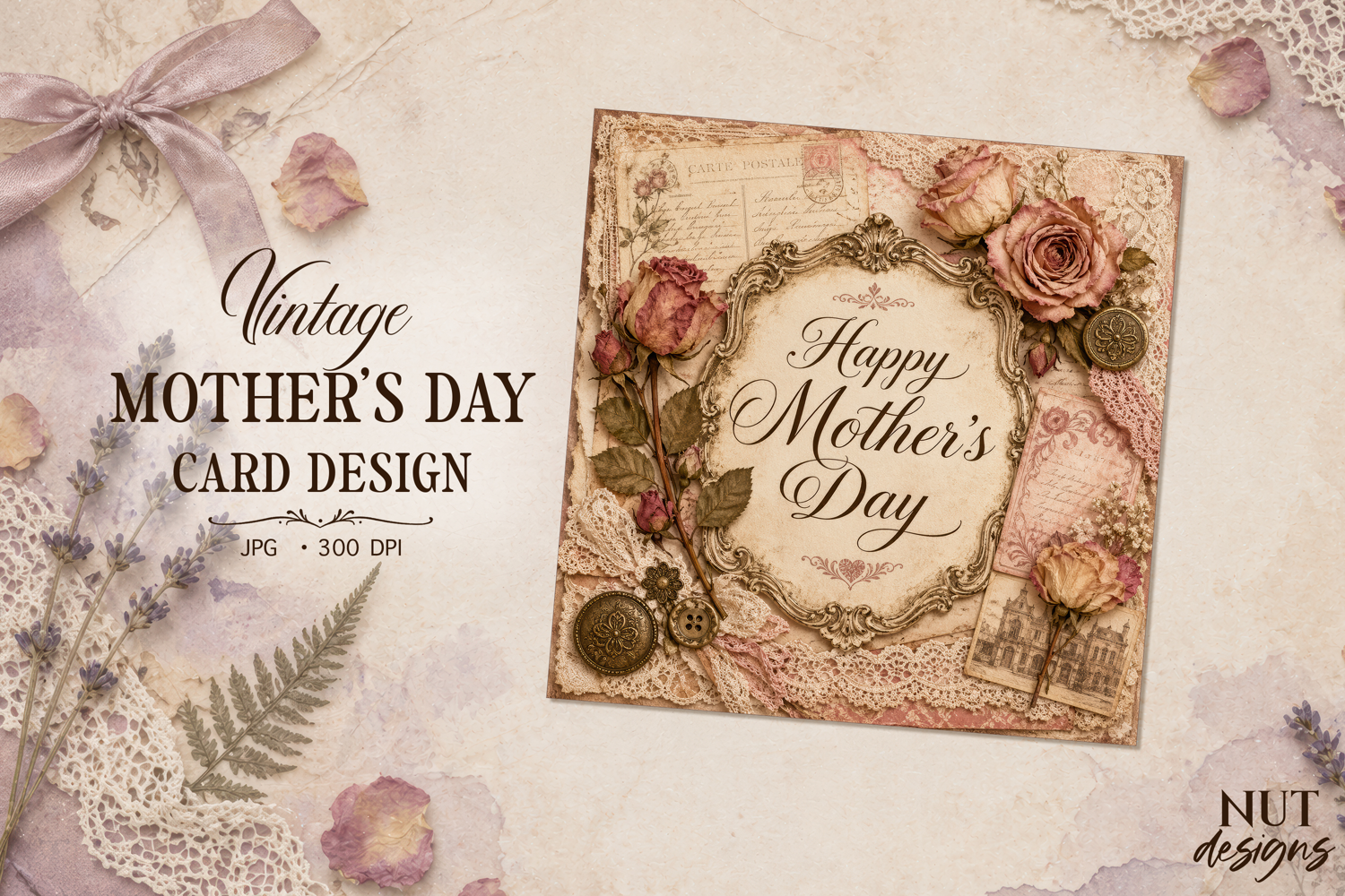Vintage Rose Mother’s Day Card rustic card product image 1