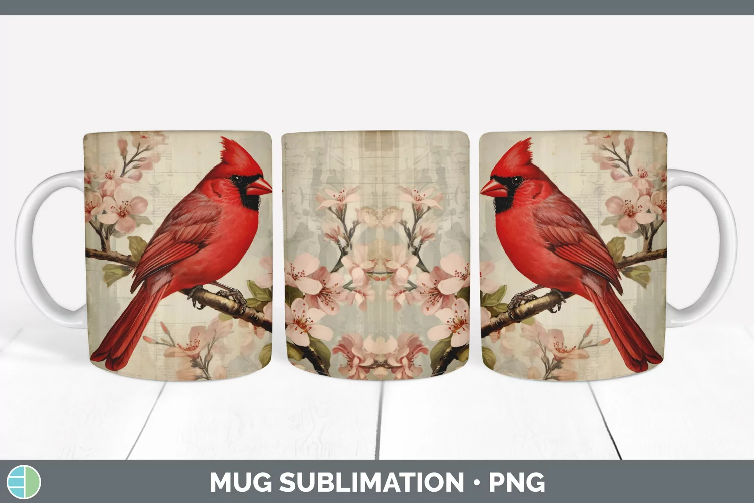 GorgeousDecoupage Cardinals Mug Wrap design.