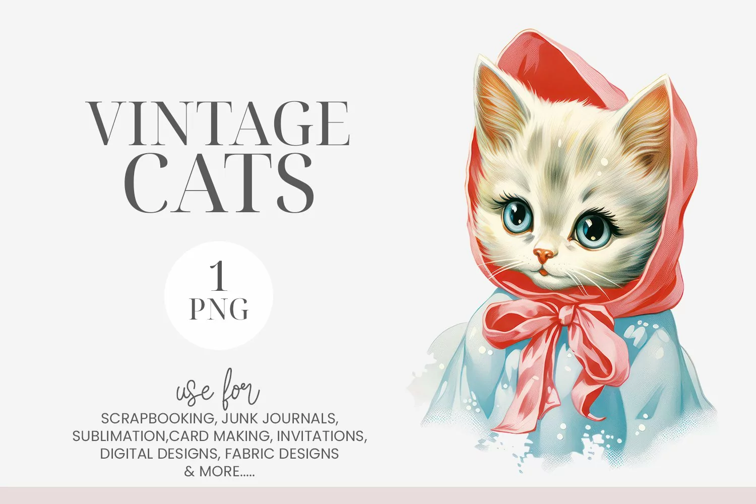 Watercolor White Kitten Clipart PNG product image 1