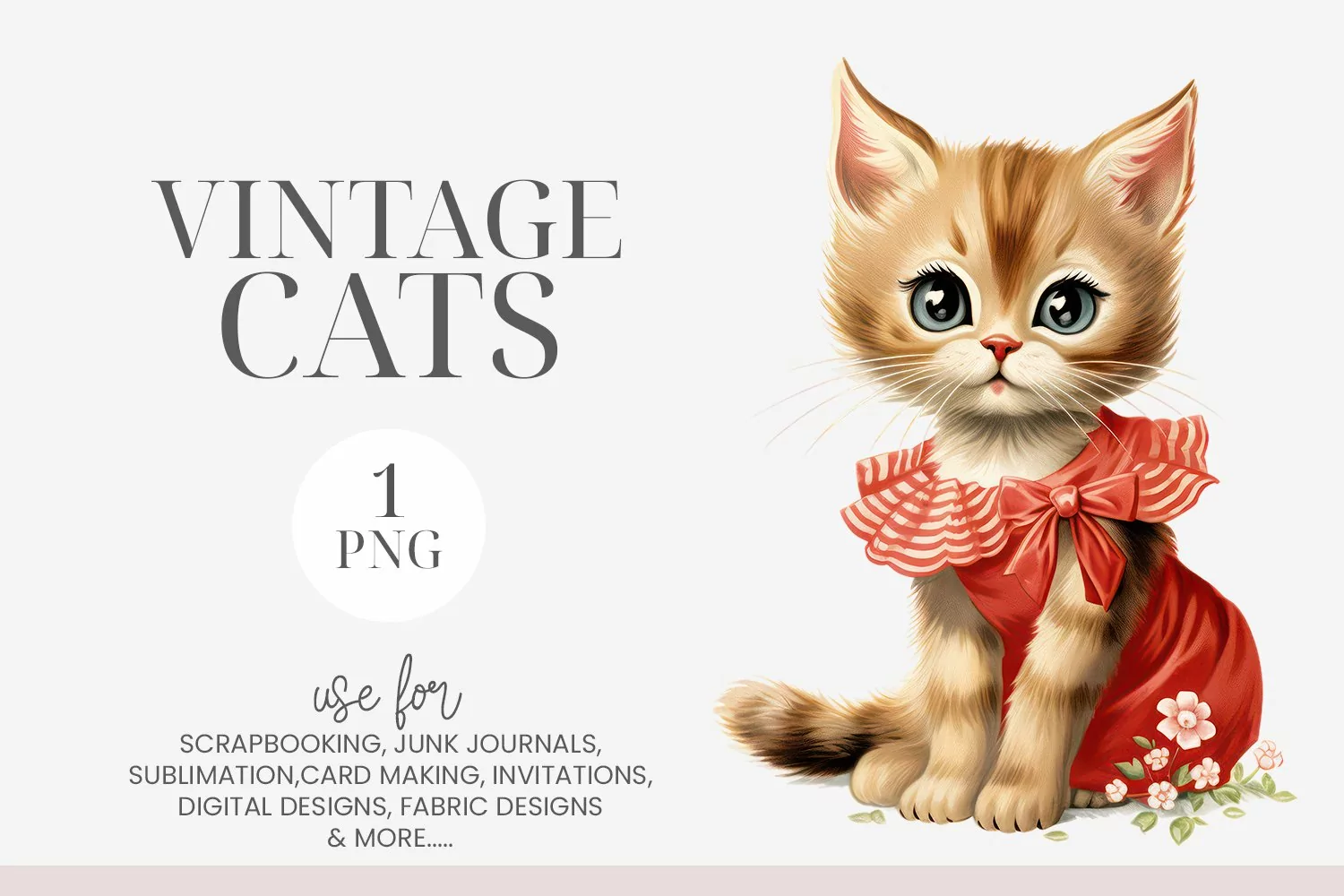 Adorable Vintage Kitten Clipart PNG product image 1