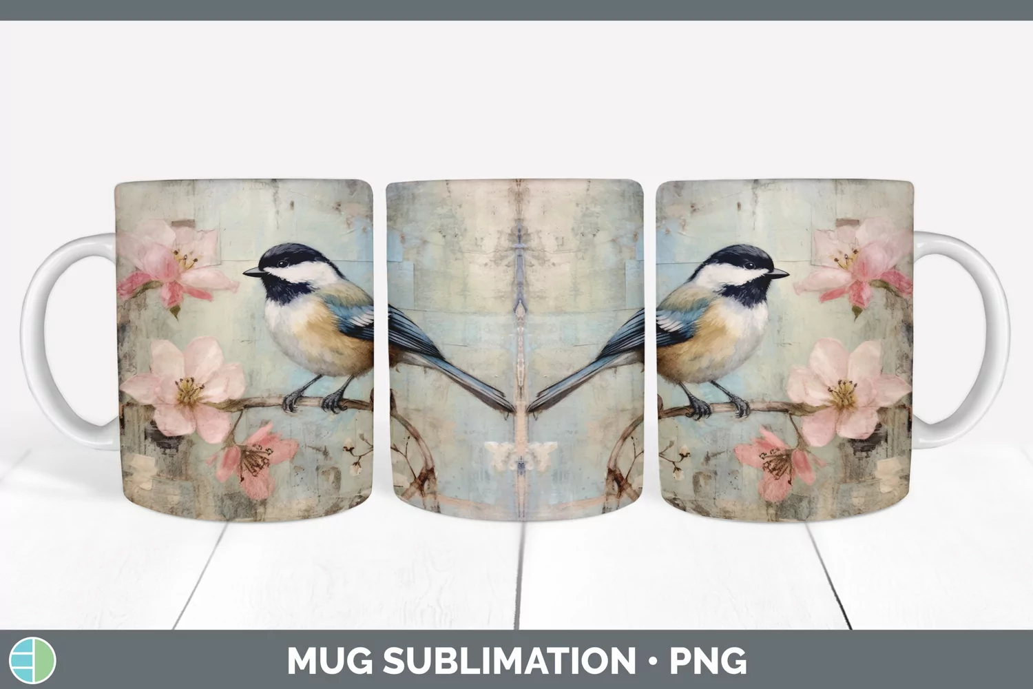 GorgeousDecoupage Chickadees Mug Wrap design.