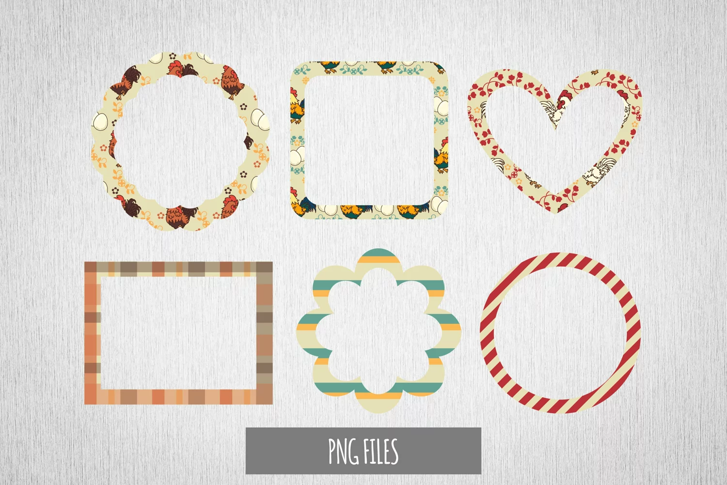 Vintage Chicken Seamless Pattern Frame Set product image 1