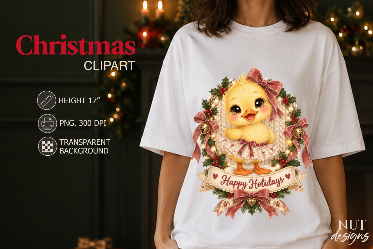 Vintage Cute Christmas Duck Clipart PNG product image 1