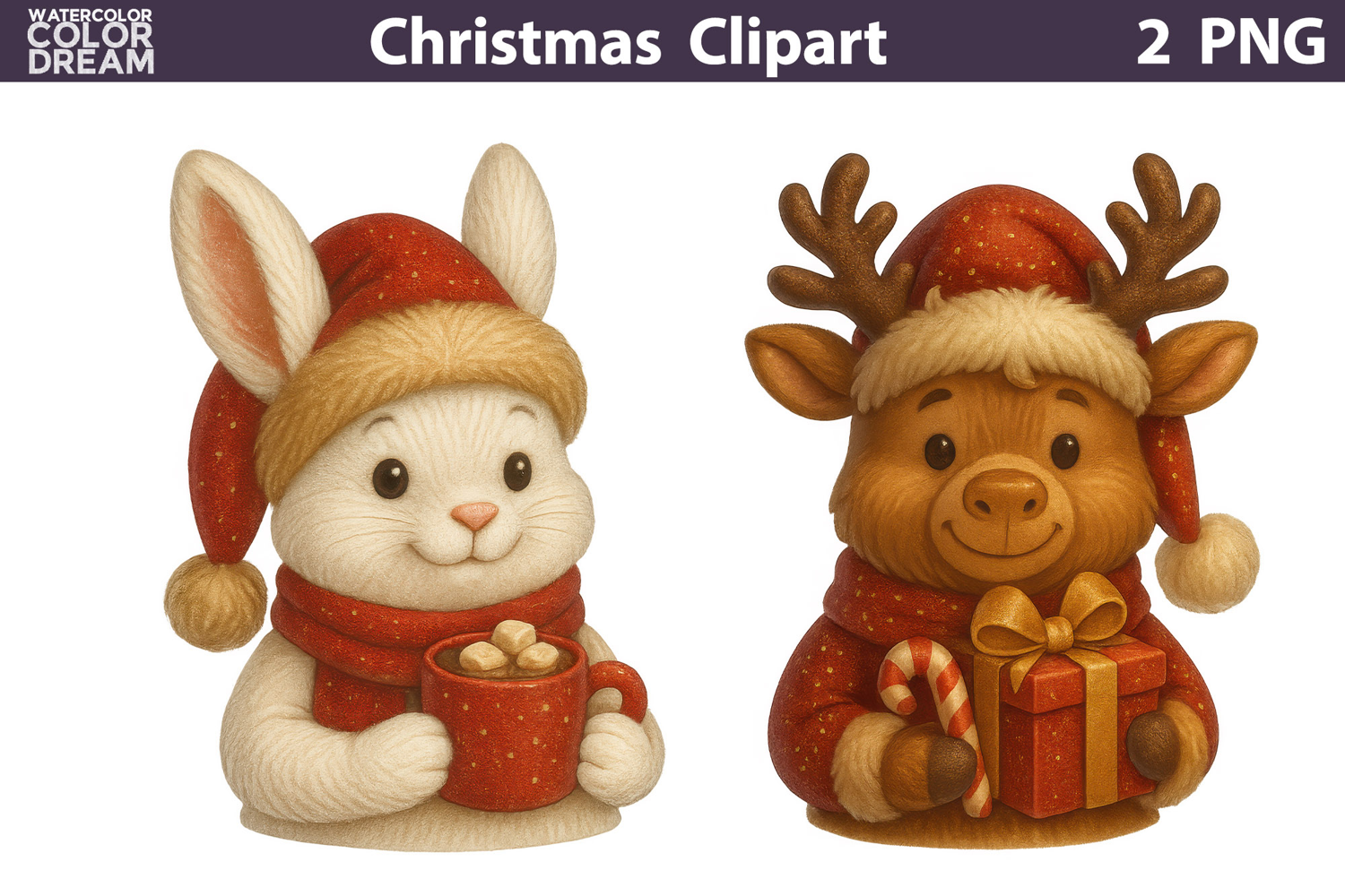 Vintage Christmas Clipart | Cute Animals Sublimation product image 1