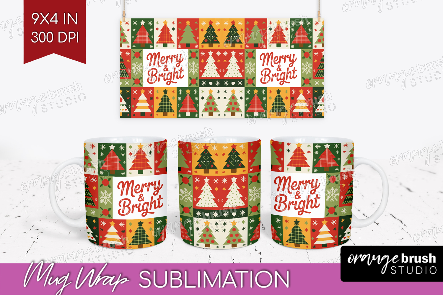 Vintage Christmas Mug Wrap - Retro Xmas Mug PNG Sublimation product image 1