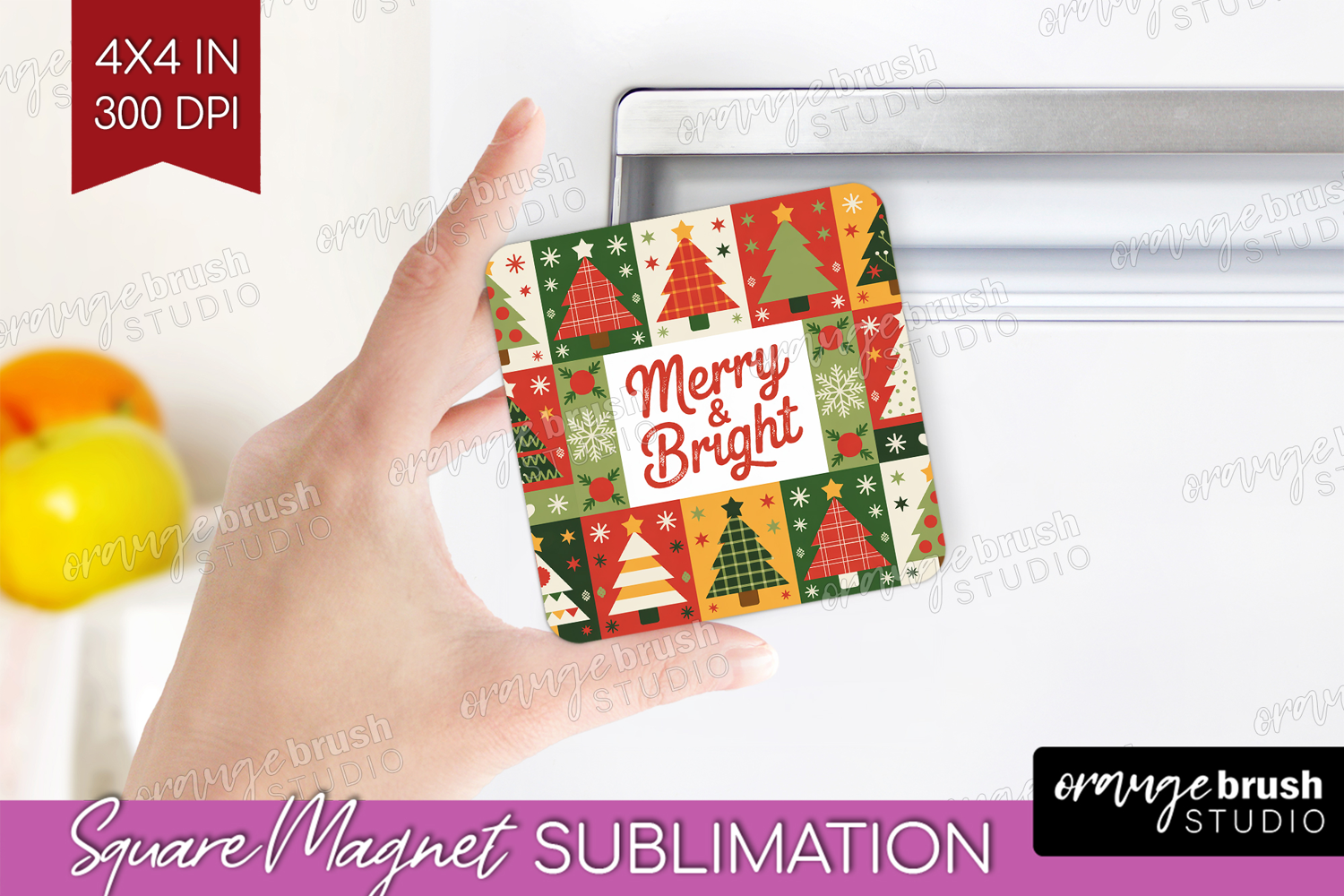 Vintage Christmas Magnet Sublimation - Retro Xmas Square PNG product image 1