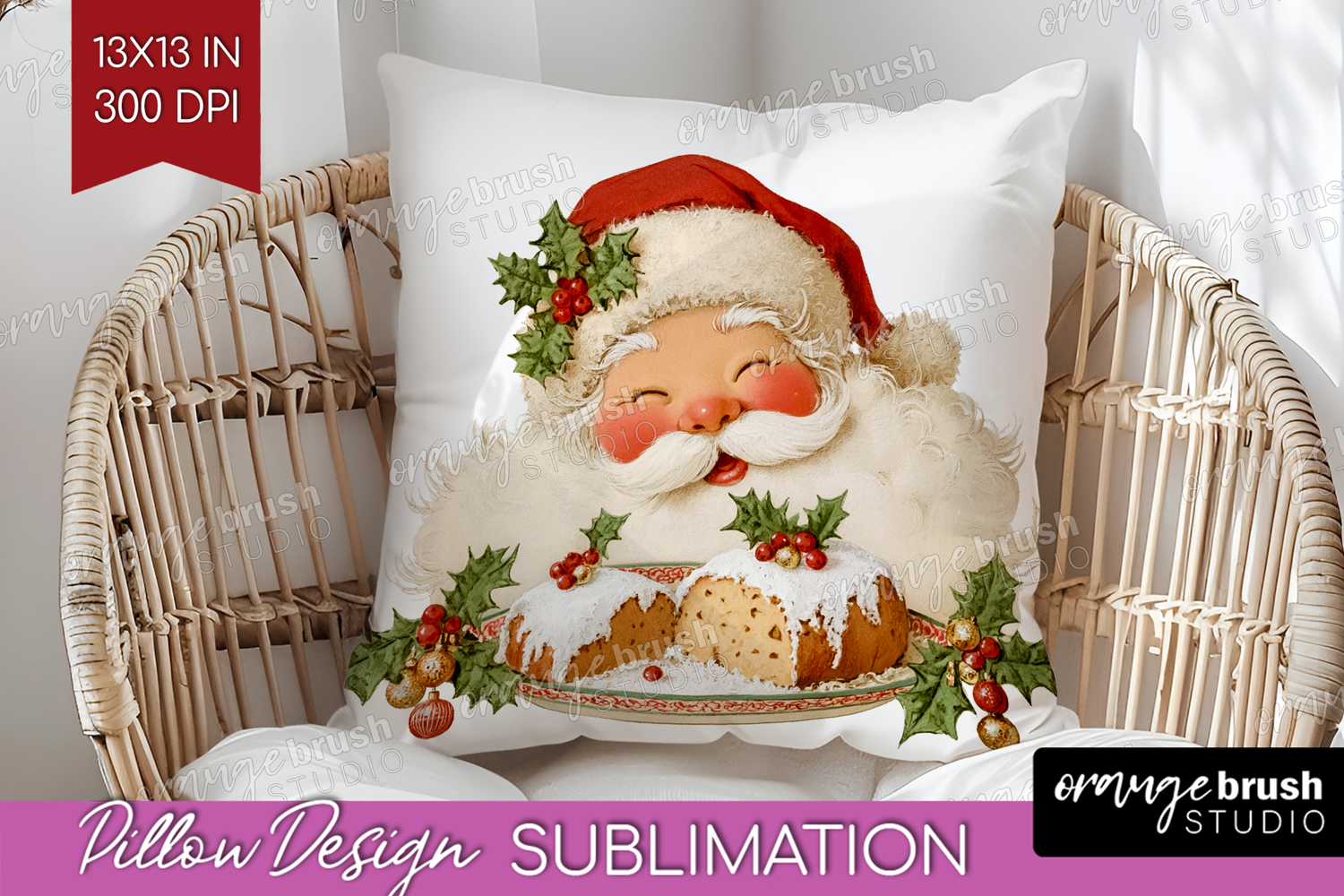 Vintage Christmas Pillow Sublimation - Retro Xmas Pillow PNG product image 1