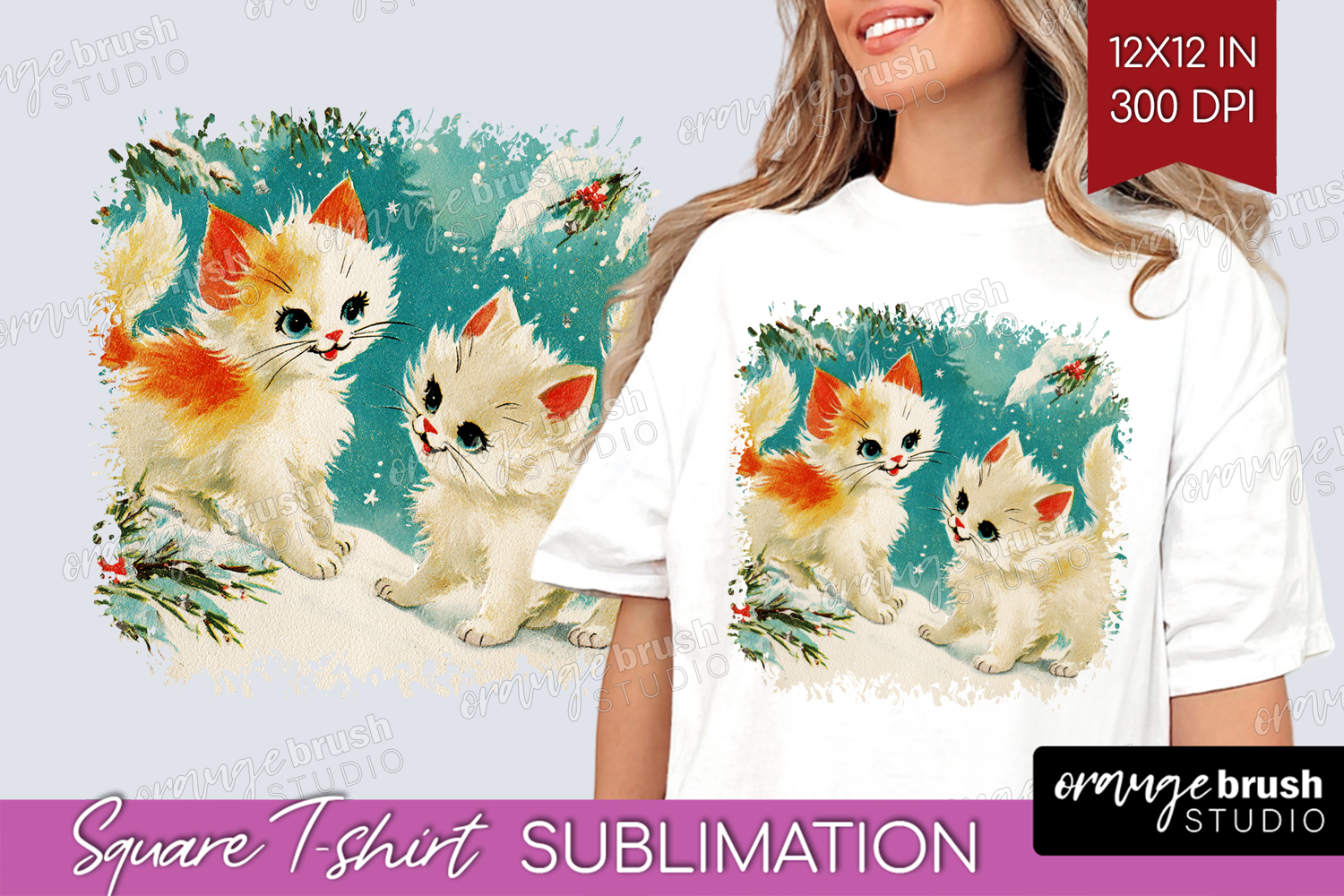 Vintage Christmas Square Tshirt Background - Retro Xmas PNG product image 1