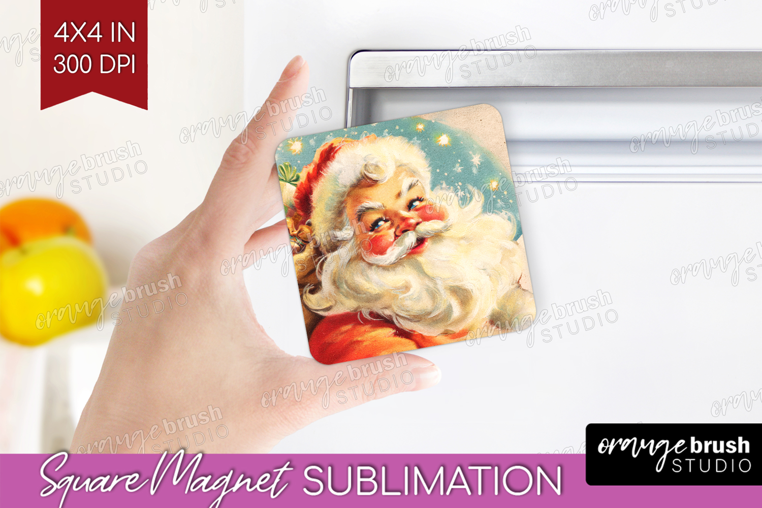 Vintage Christmas Magnet Sublimation - Retro Xmas Square PNG product image 1