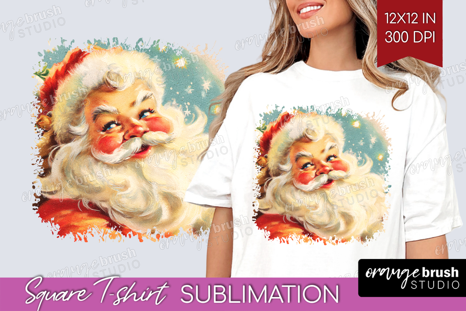 Vintage Christmas Square Tshirt Background - Retro Xmas PNG product image 1