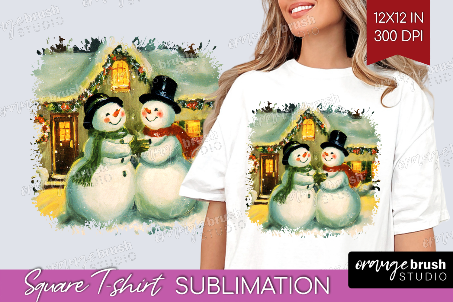 Vintage Christmas Square Tshirt Background - Retro Xmas PNG product image 1