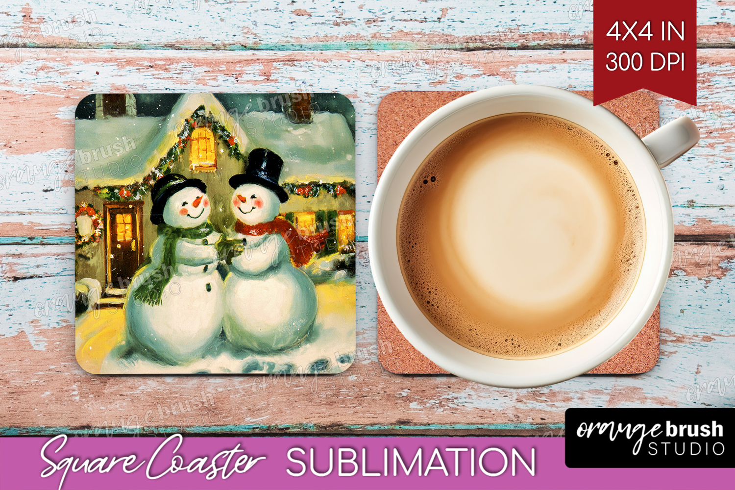 Vintage Christmas Square Coaster - Retro Xmas Coaster PNG product image 1