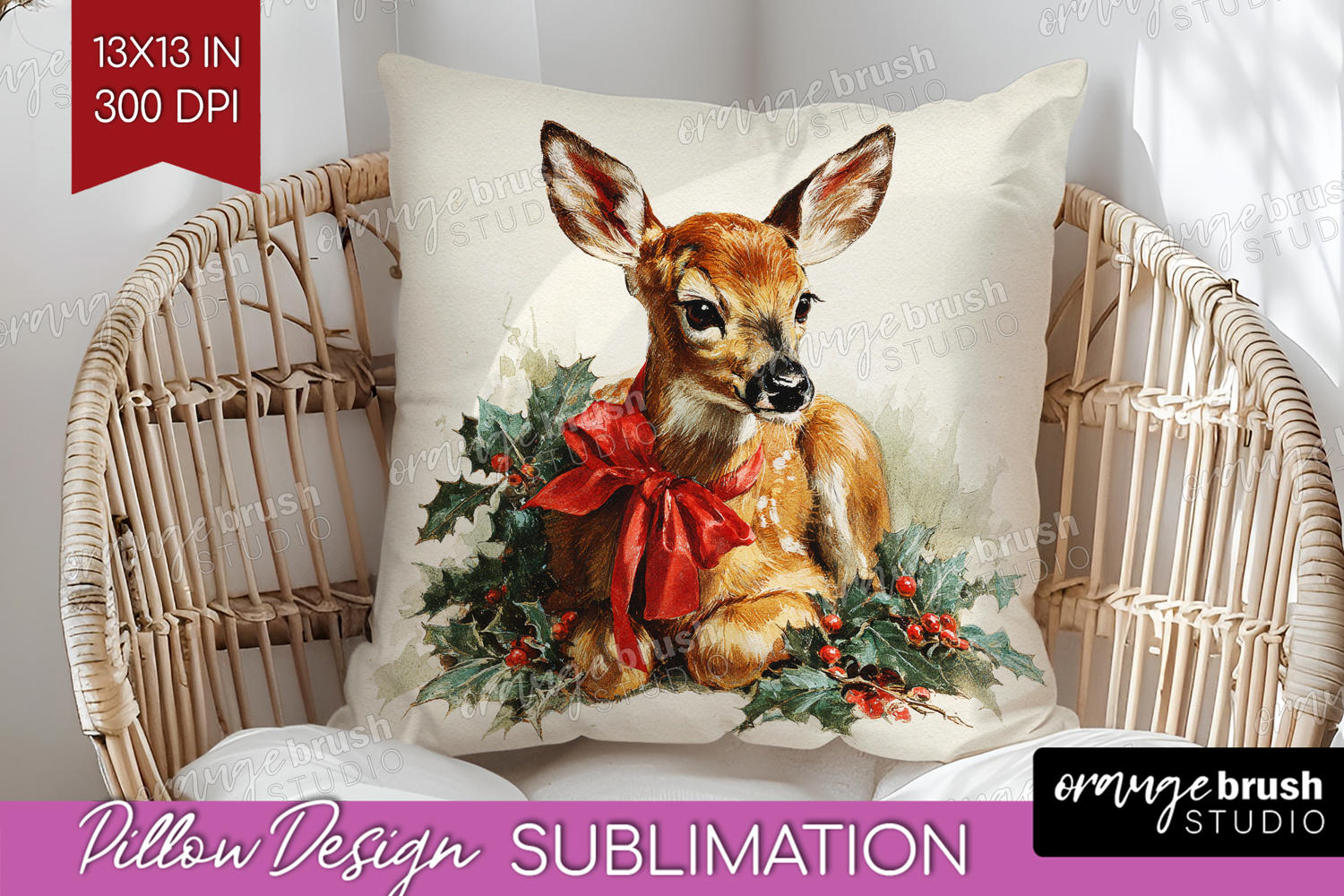 Vintage Christmas Pillow Sublimation - Retro Xmas Pillow PNG product image 1