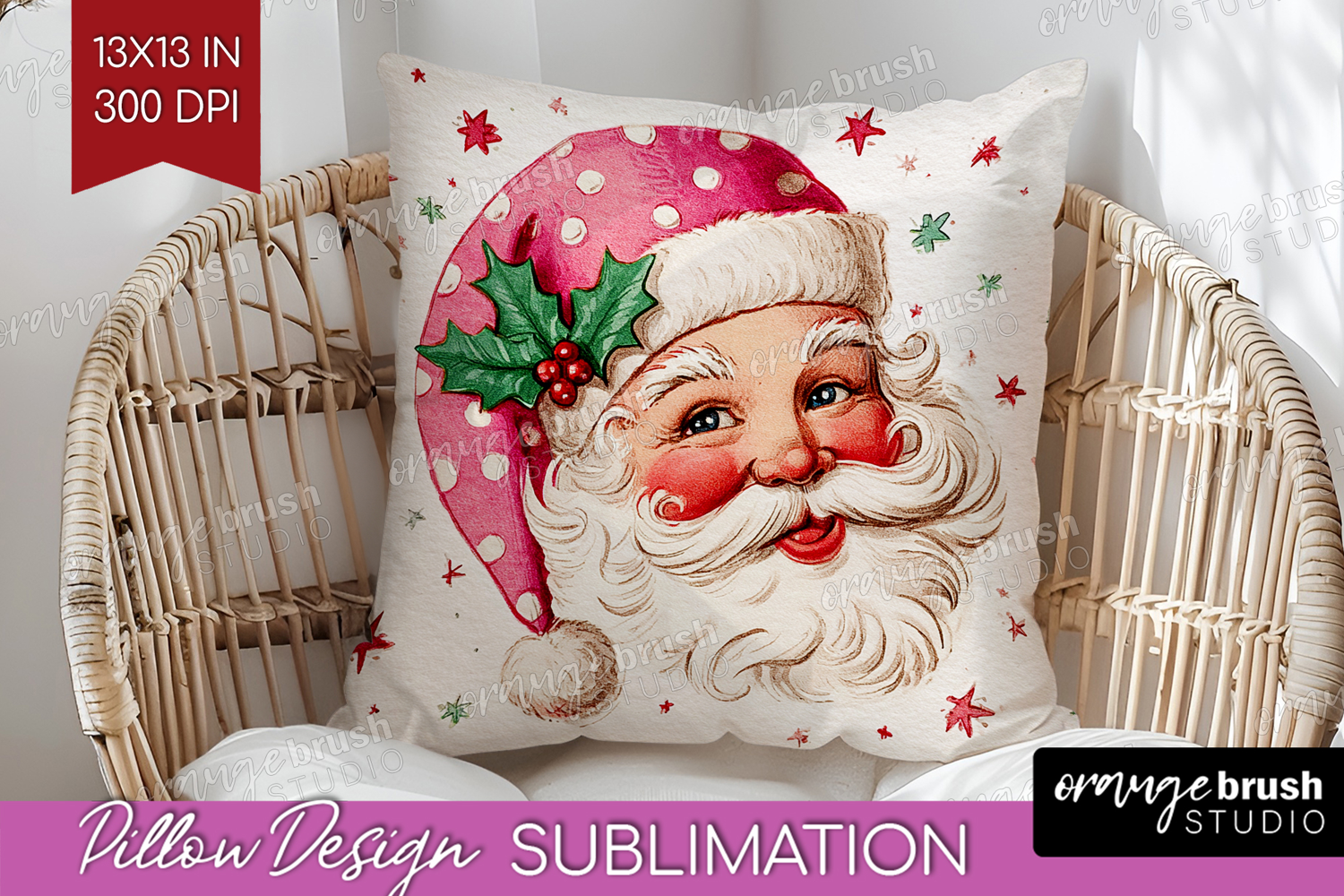 Vintage Christmas Pillow Sublimation - Retro Xmas Pillow PNG product image 1
