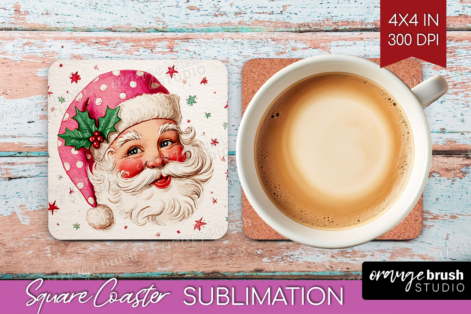 Vintage Christmas Square Coaster - Retro Xmas Coaster PNG product image 1