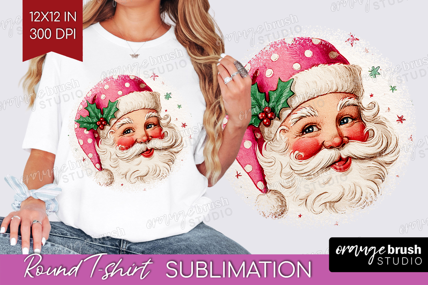 Vintage Christmas Round Tshirt Background - Retro Xmas PNG product image 1