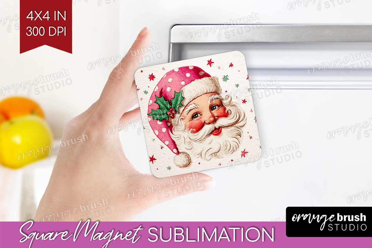 Vintage Christmas Magnet Sublimation - Retro Xmas Square PNG product image 1