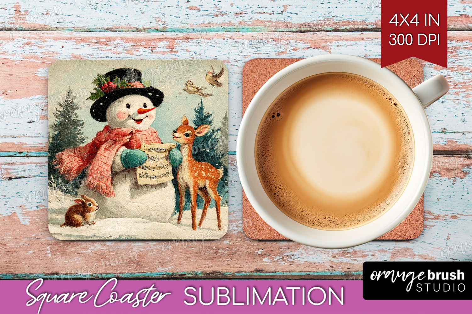 Vintage Christmas Square Coaster - Retro Xmas Coaster PNG product image 1