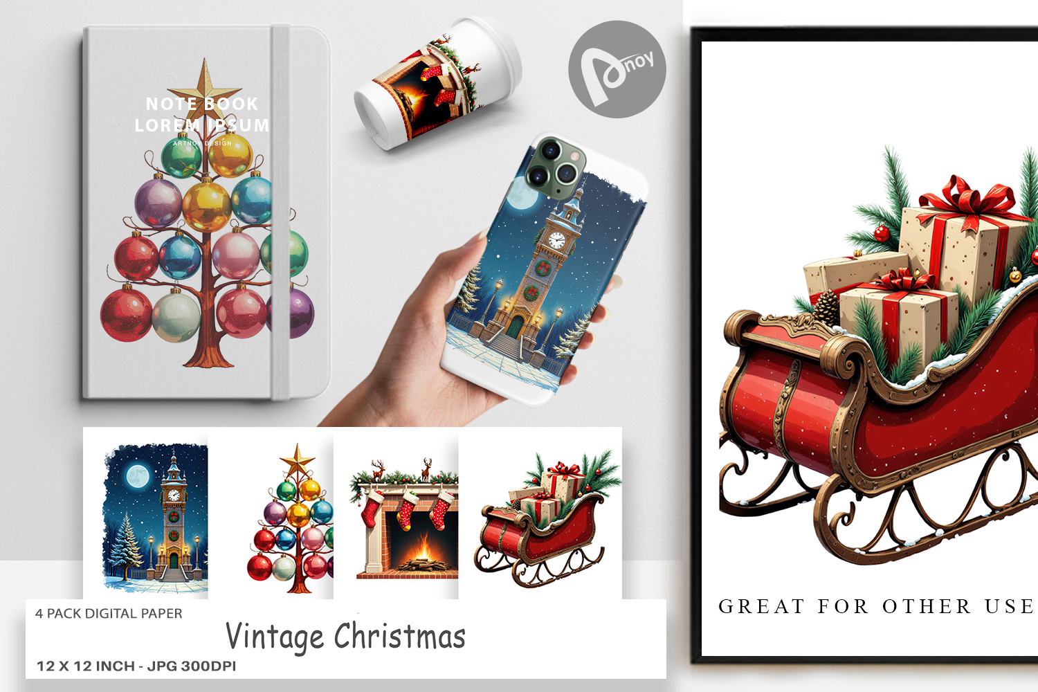 Digital Paper Vintage Christmas