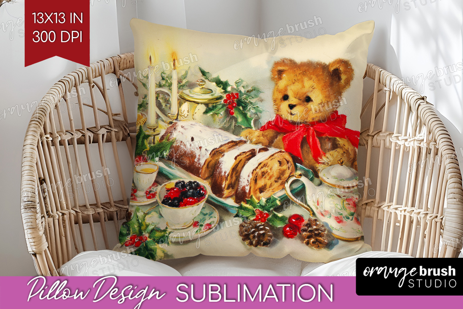 Vintage Christmas Pillow Sublimation - Retro Xmas Pillow PNG product image 1