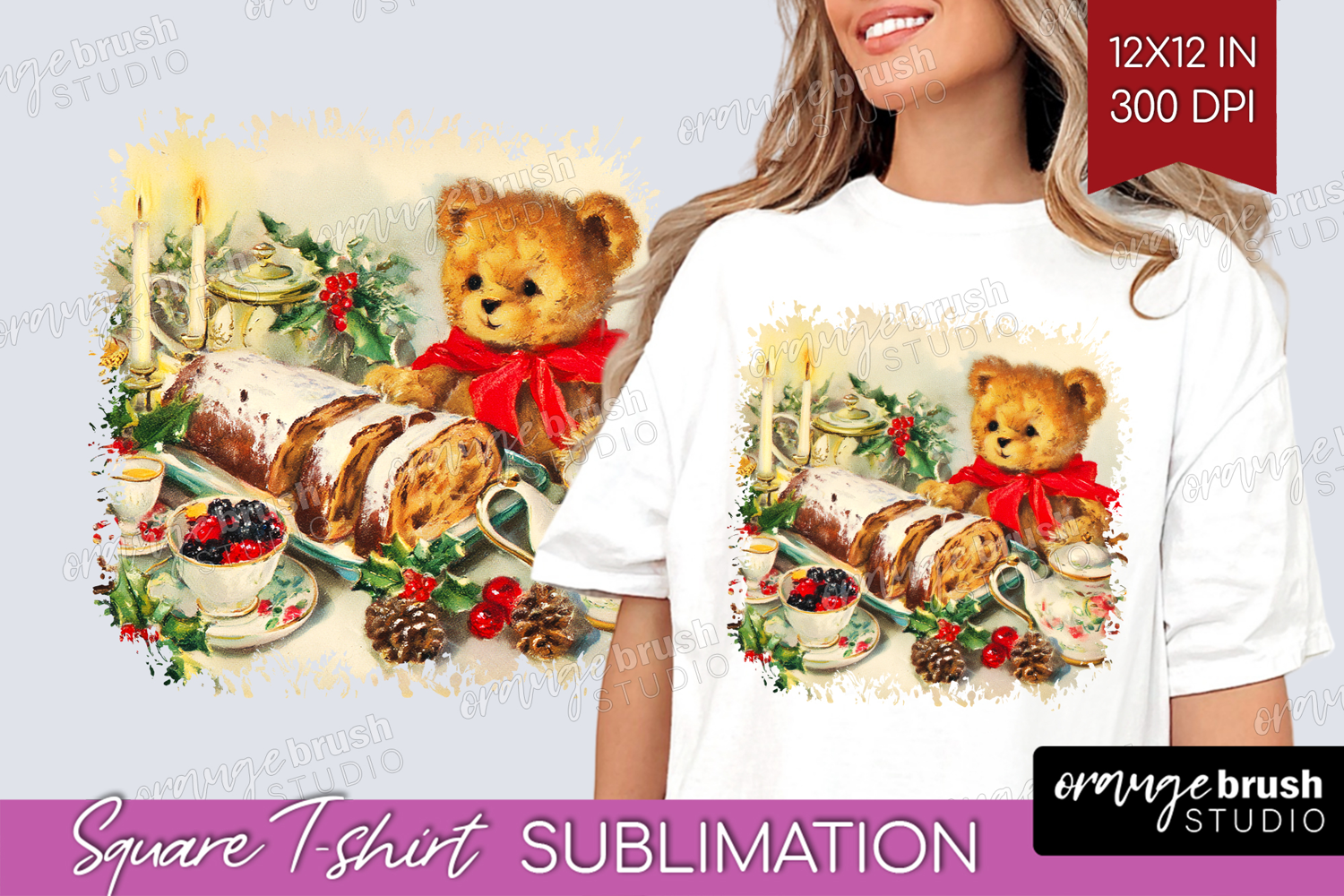 Vintage Christmas Square Tshirt Background - Retro Xmas PNG product image 1