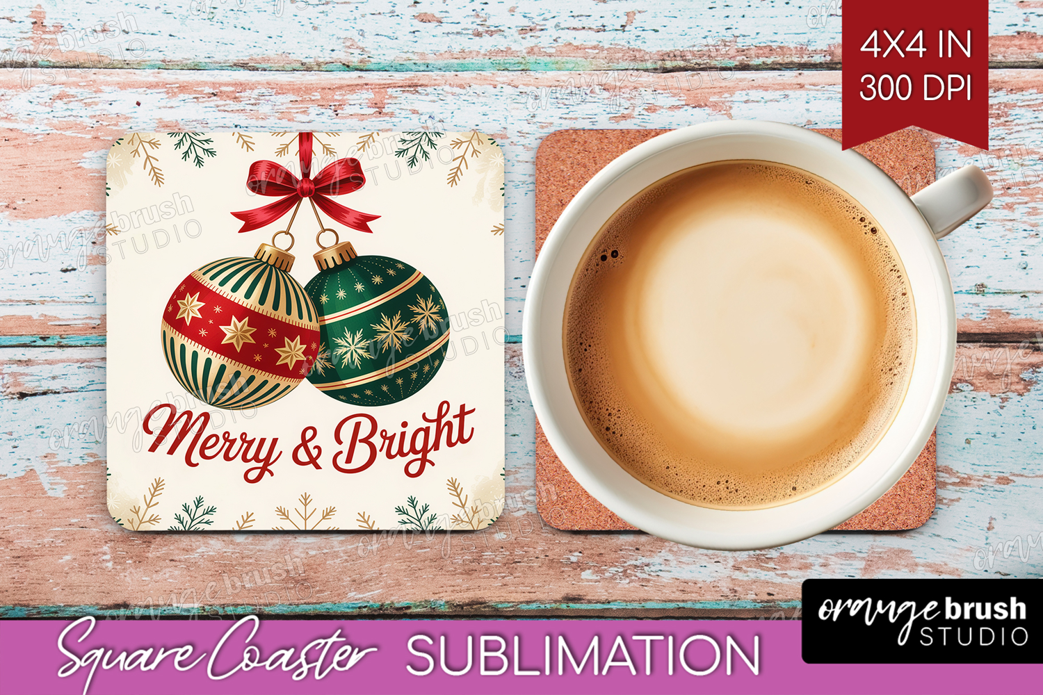 Vintage Christmas Square Coaster - Retro Xmas Coaster PNG product image 1