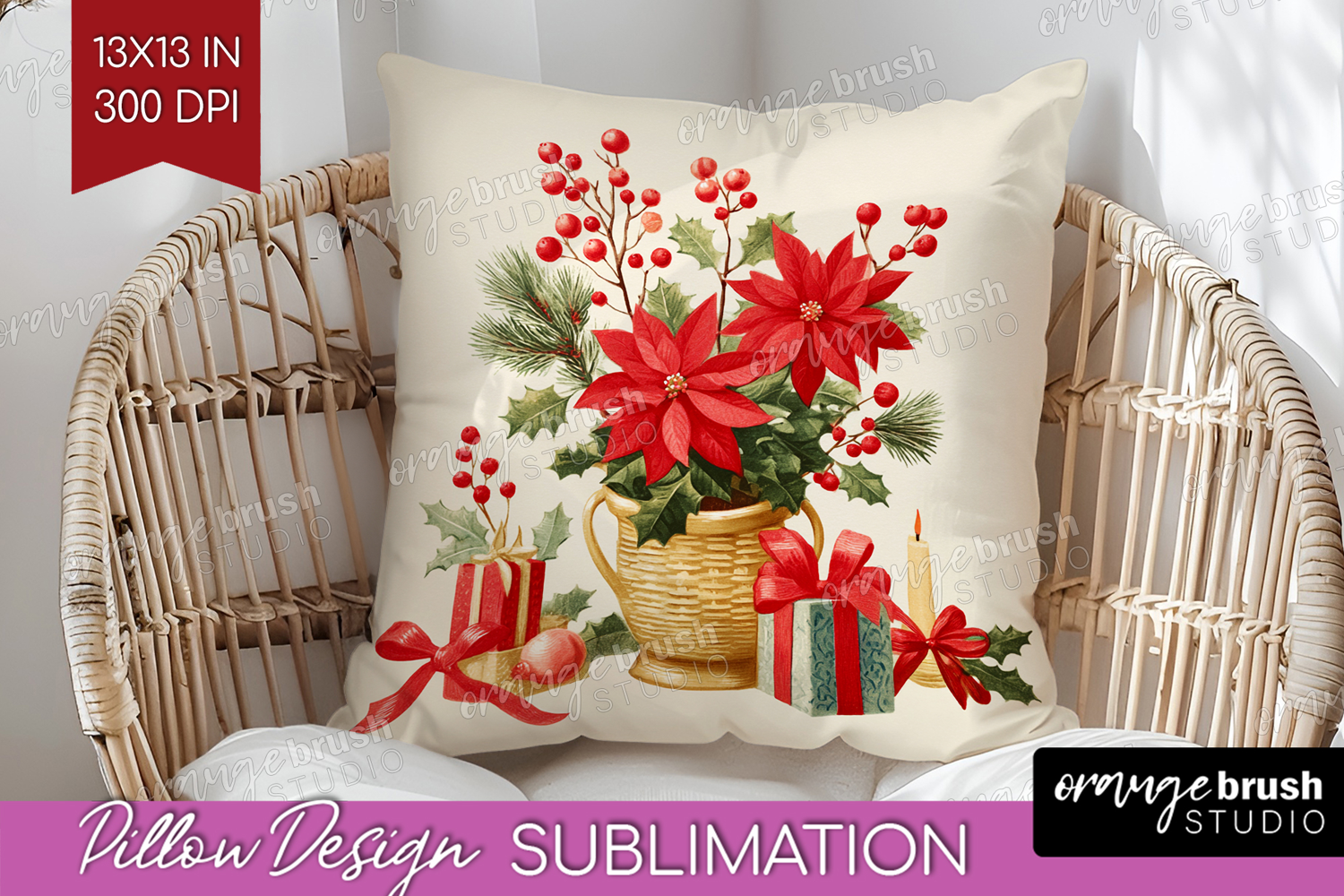 Vintage Christmas Pillow Sublimation - Retro Xmas Pillow PNG product image 1
