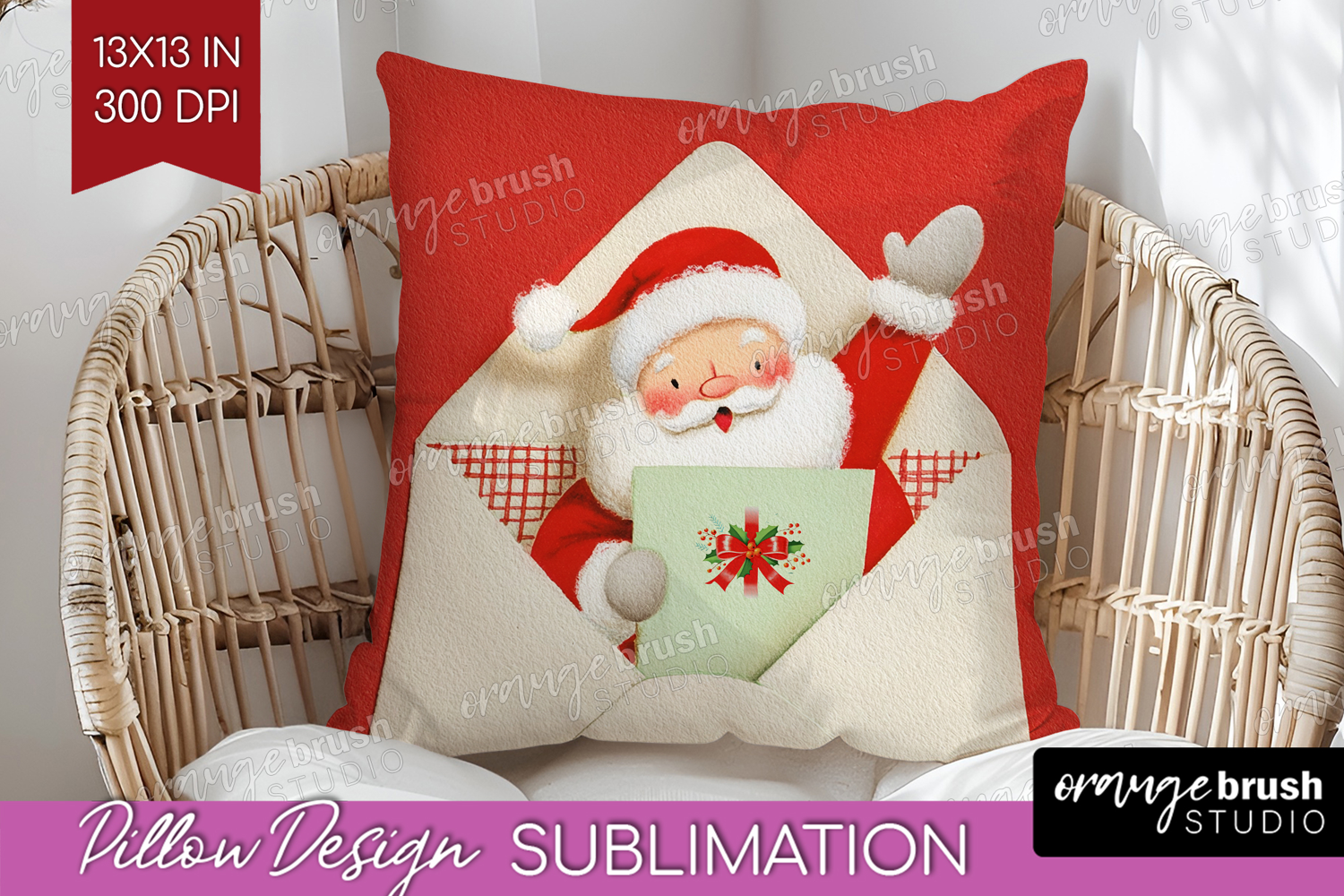 Vintage Christmas Pillow Sublimation - Retro Xmas Pillow PNG product image 1