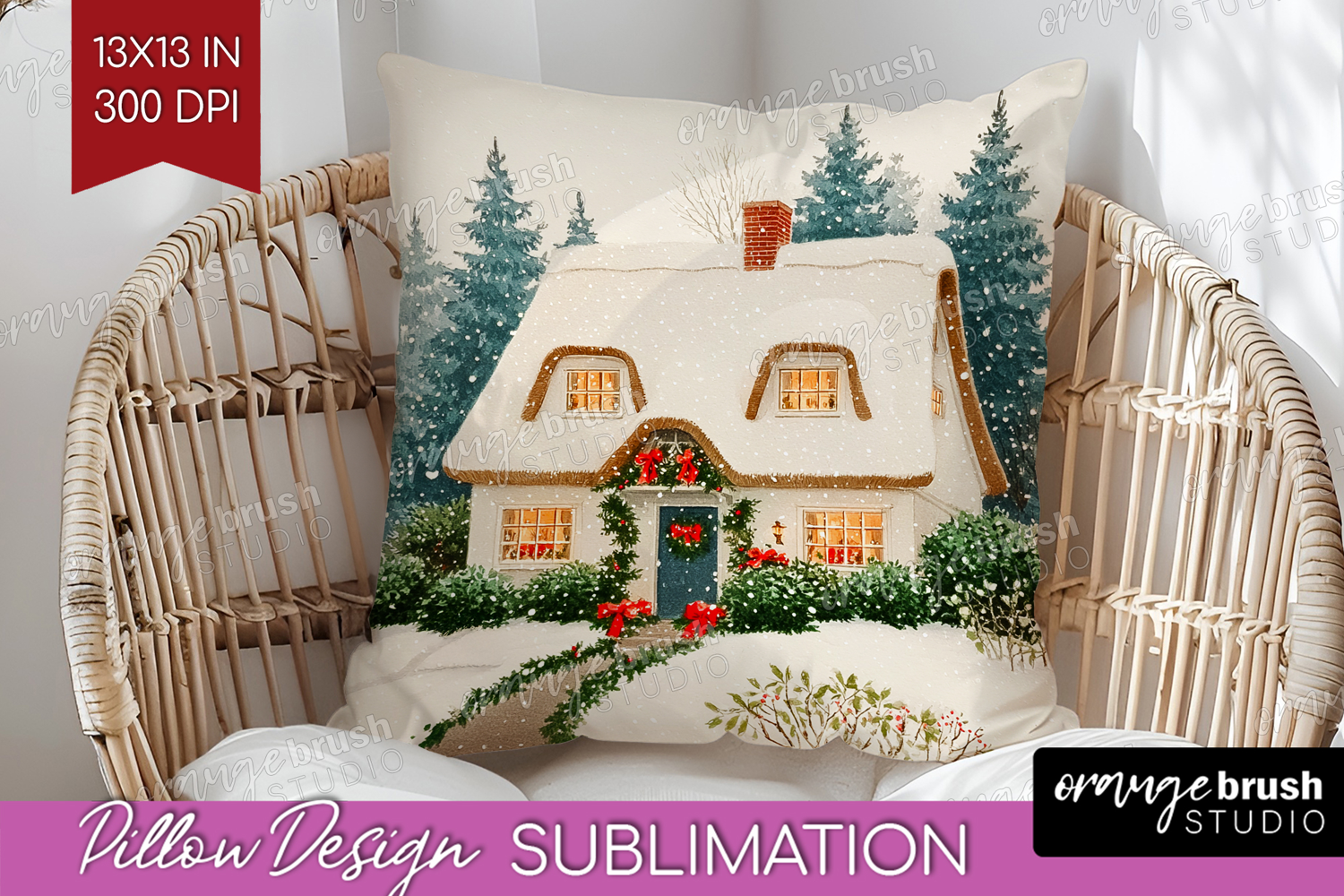 Vintage Christmas Pillow Sublimation - Retro Xmas Pillow PNG product image 1