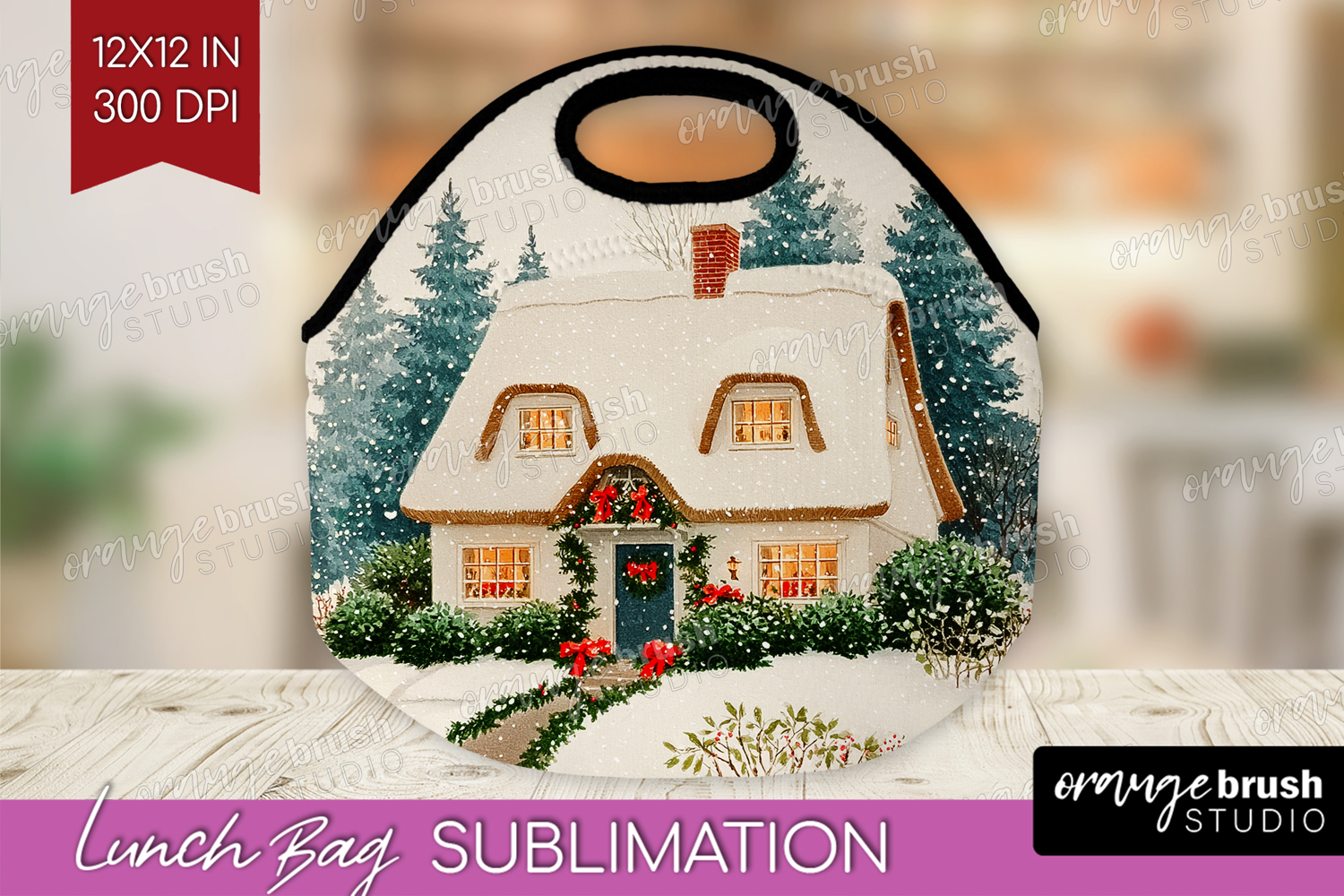 Vintage Christmas Lunch Bag - Retro Xmas Lunch Bug PNG product image 1