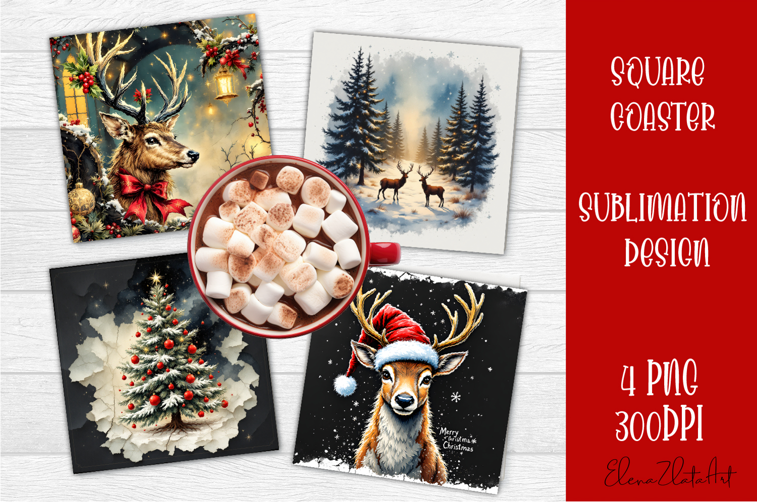 Vintage Christmas Sublimation, retro square Coaster Design product image 1