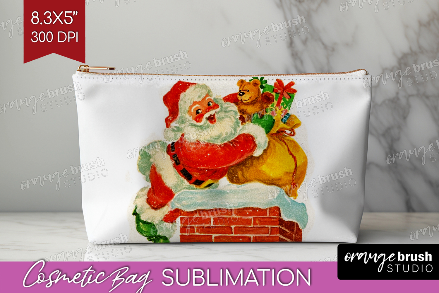 Vintage Christmas Cosmetic Bag - Retro Xmas Makeup Bag PNG product image 1