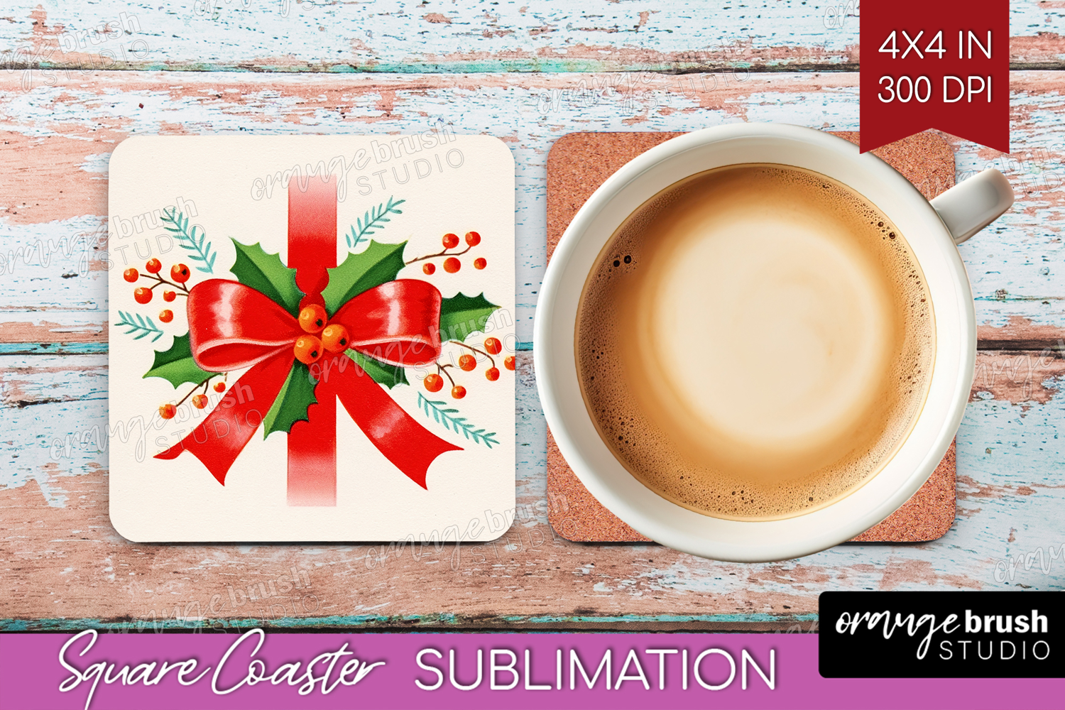 Vintage Christmas Square Coaster - Retro Xmas Coaster PNG product image 1