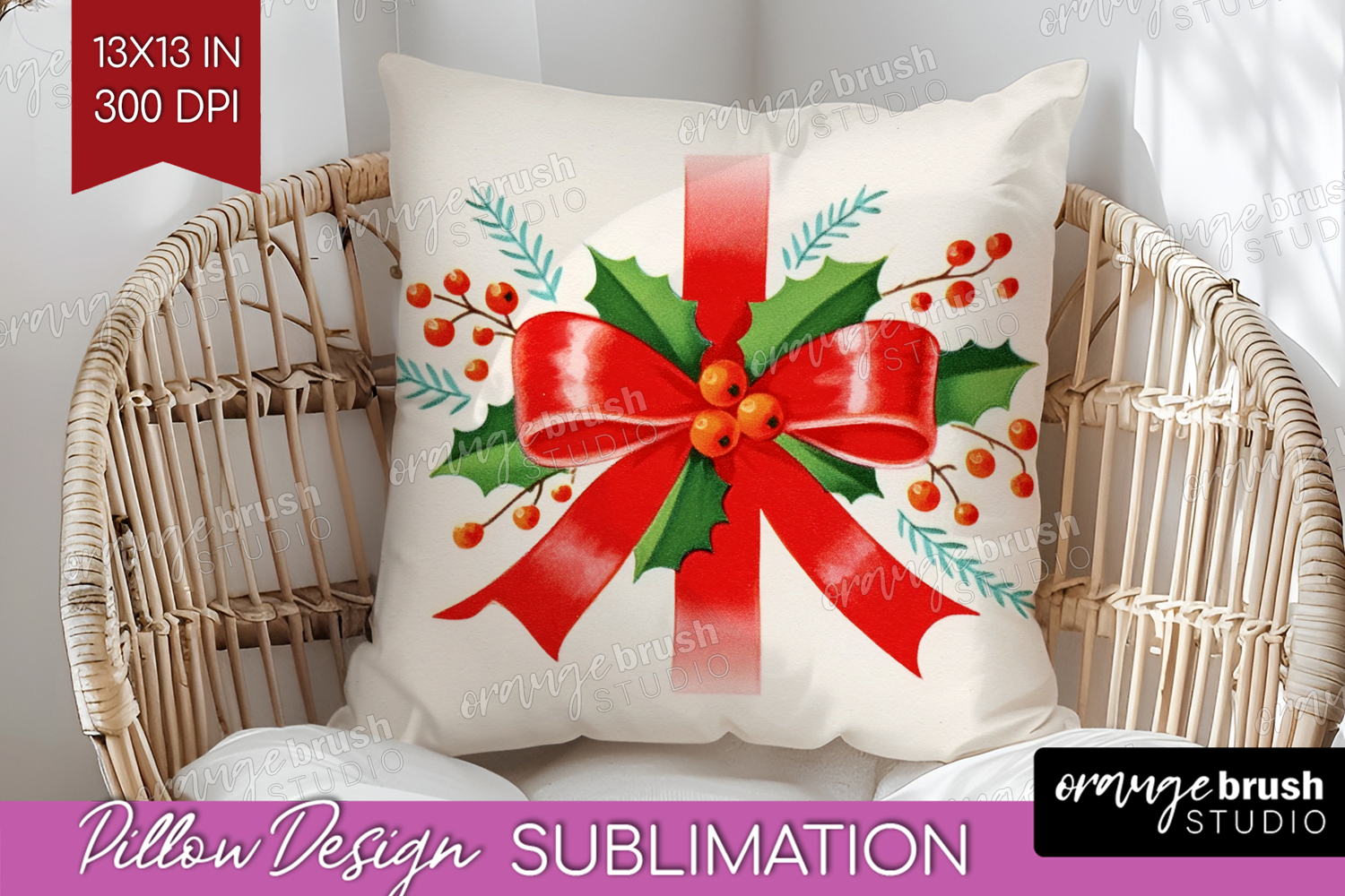 Vintage Christmas Pillow Sublimation - Retro Xmas Pillow PNG product image 1