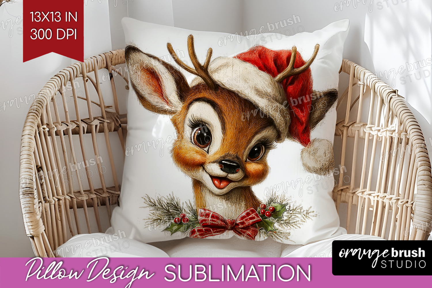 Vintage Christmas Pillow Sublimation - Retro Xmas Pillow PNG product image 1