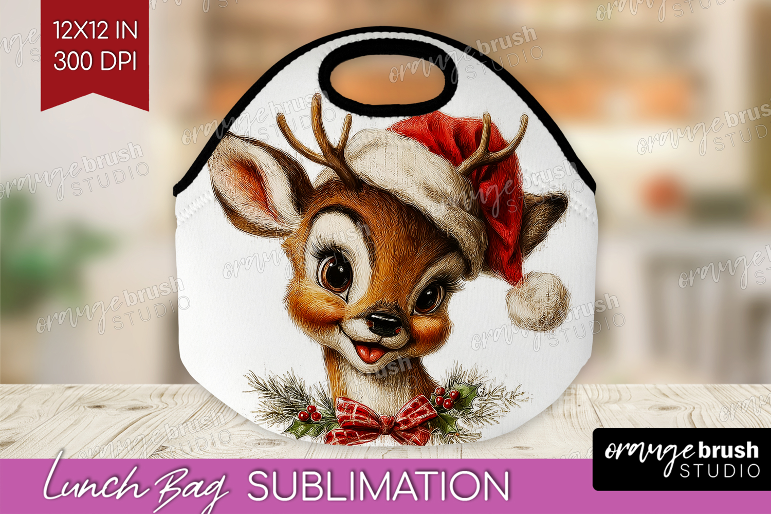 Vintage Christmas Lunch Bag - Retro Xmas Lunch Bug PNG product image 1