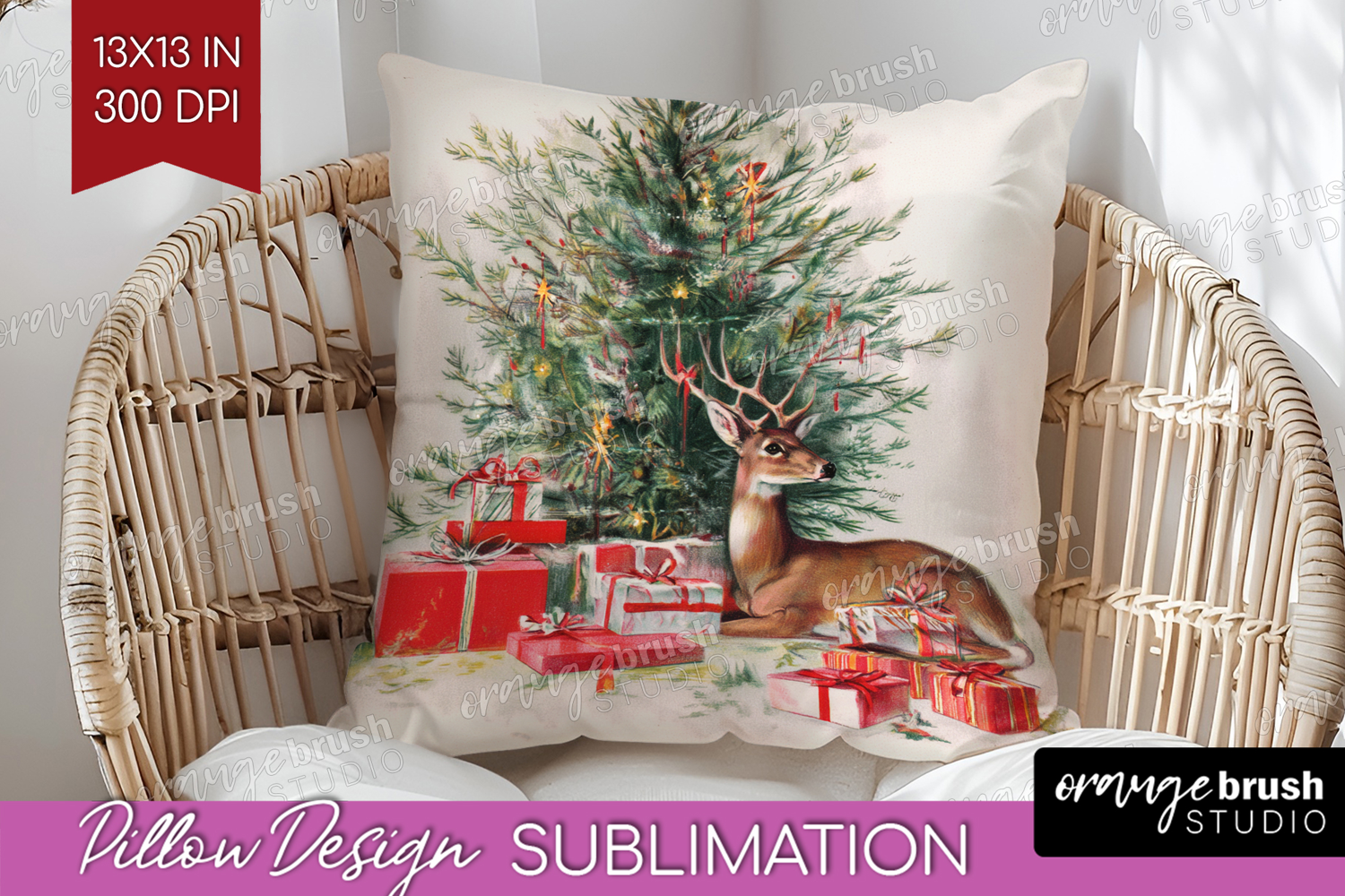 Vintage Christmas Pillow Sublimation - Retro Xmas Pillow PNG product image 1
